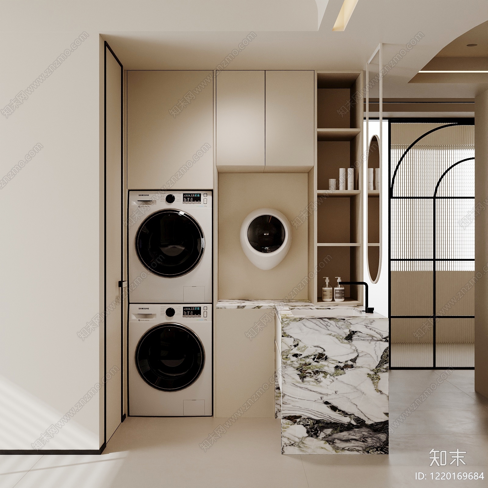 奶油风洗衣机柜3D模型下载【ID:1220169684】