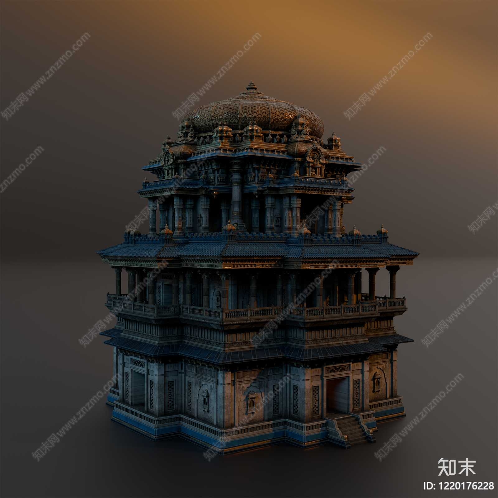 印度传统建筑风格寺庙建筑SU模型下载【ID:1220176228】