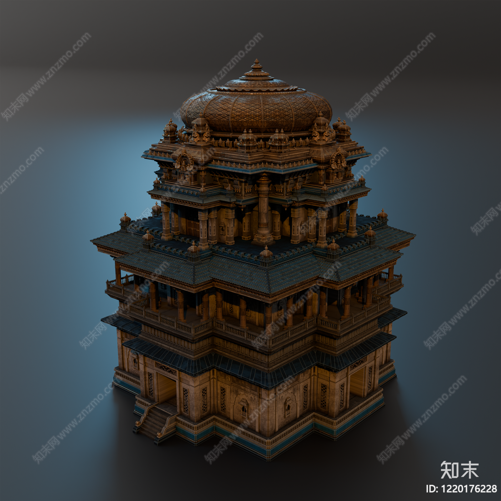 印度传统建筑风格寺庙建筑SU模型下载【ID:1220176228】