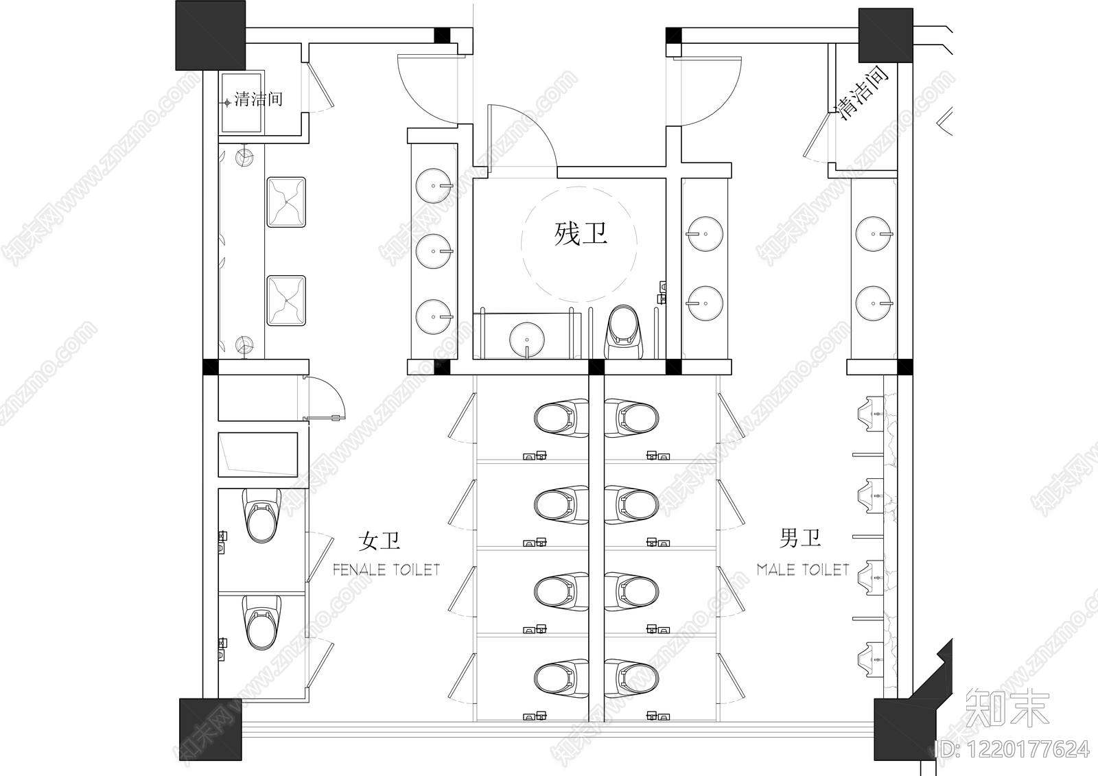 公共卫生间cad施工图下载【ID:1220177624】