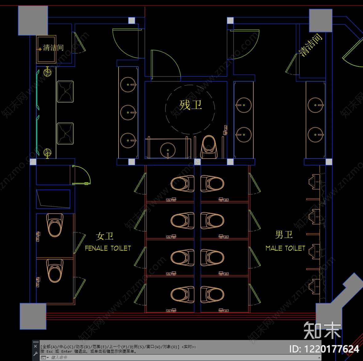 公共卫生间cad施工图下载【ID:1220177624】