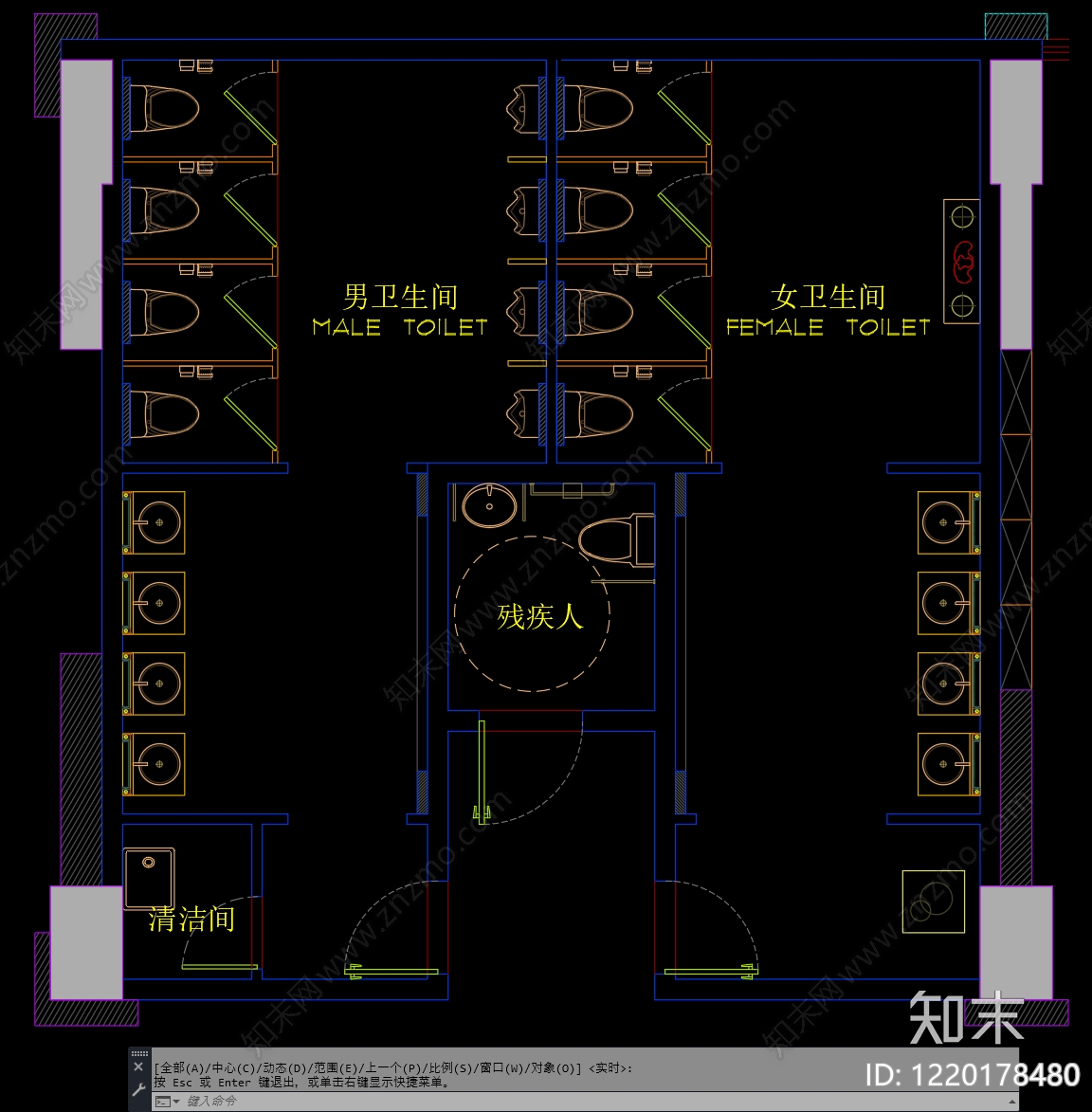 公共卫生间cad施工图下载【ID:1220178480】