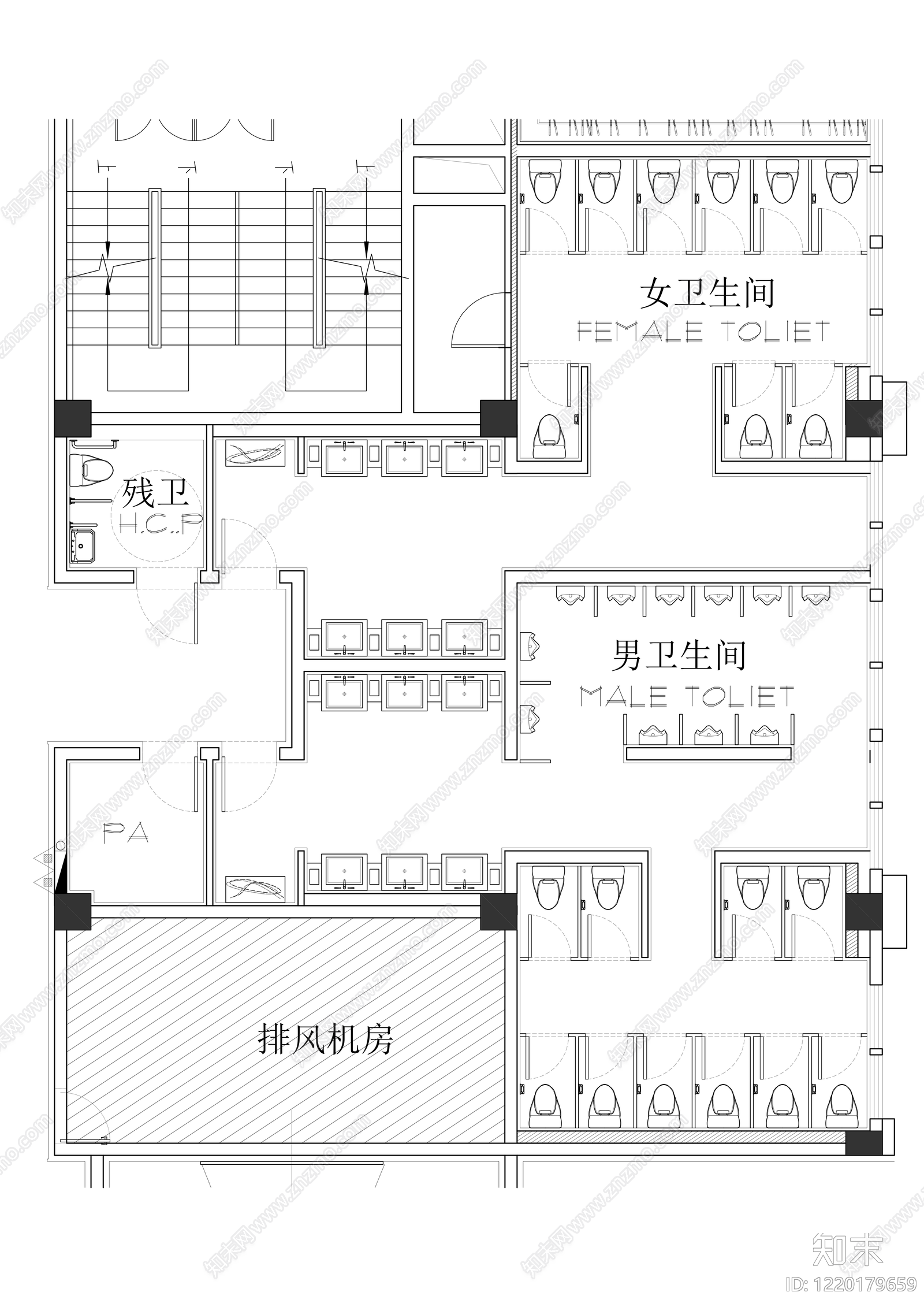 公共卫生间cad施工图下载【ID:1220179659】