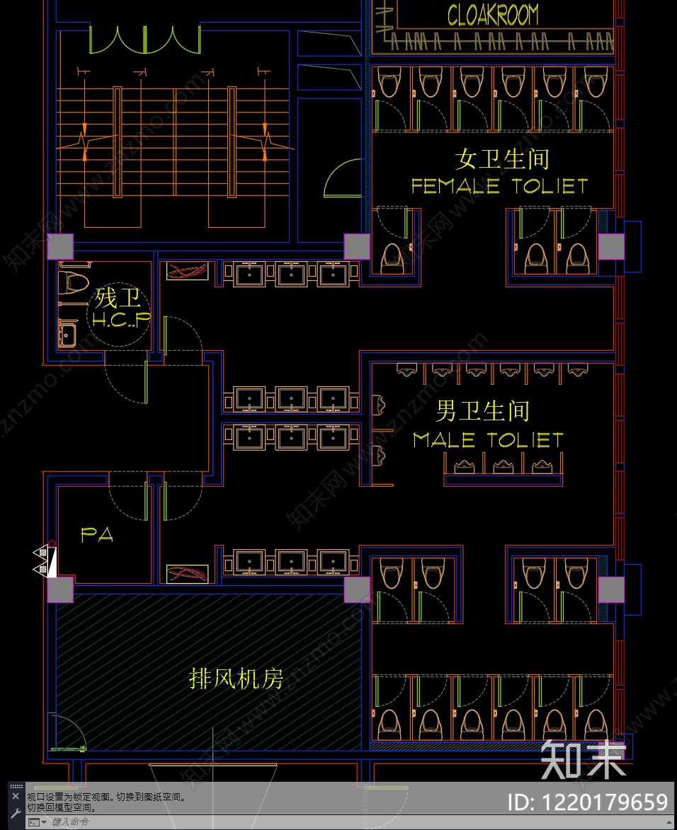 公共卫生间cad施工图下载【ID:1220179659】