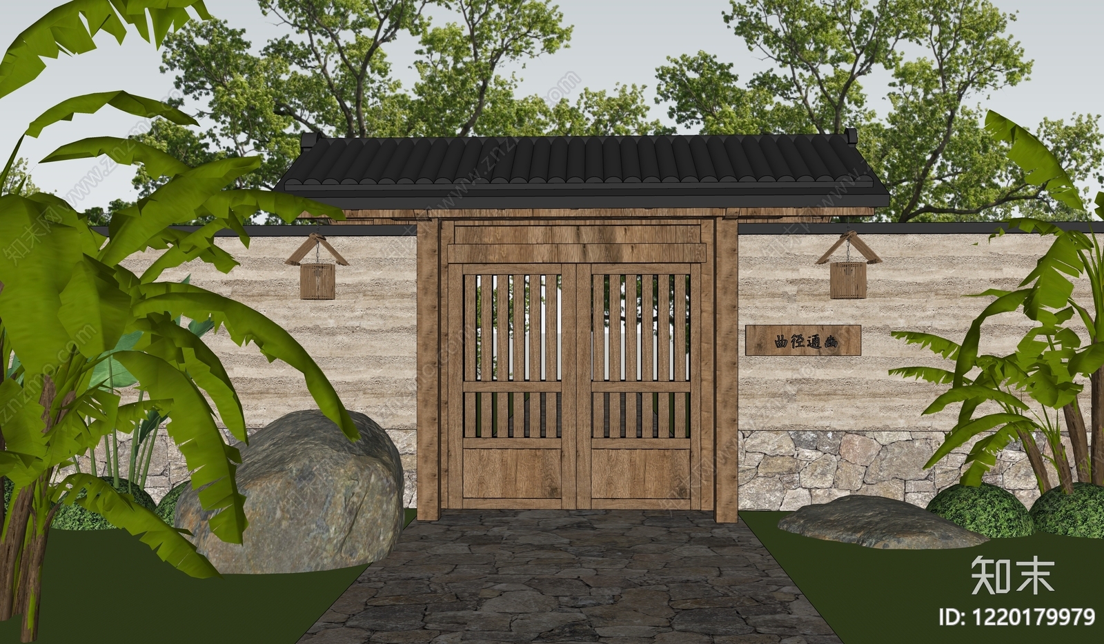 新中式入口大门SU模型下载【ID:1220179979】