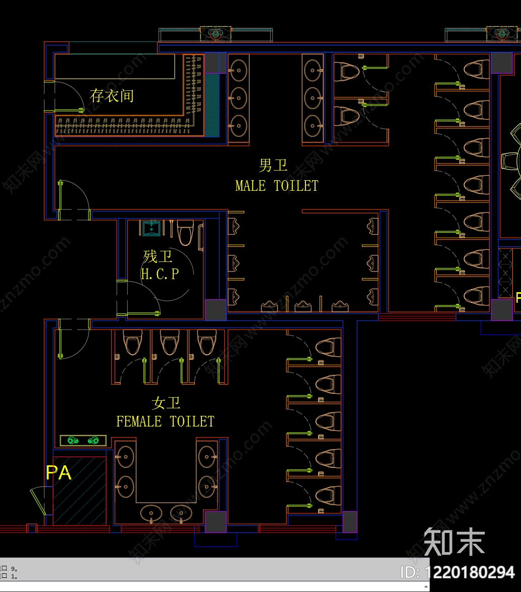 公共卫生间cad施工图下载【ID:1220180294】