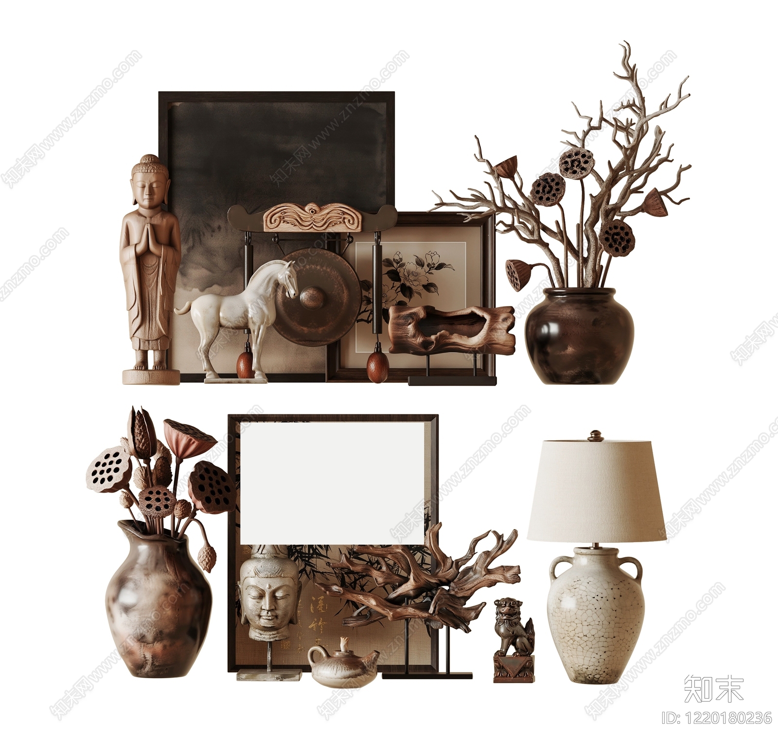禅意摆件组合3D模型下载【ID:1220180236】