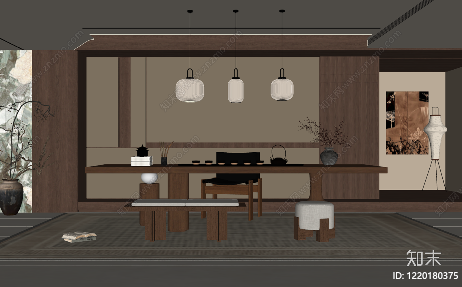 新中式茶室SU模型下载【ID:1220180375】