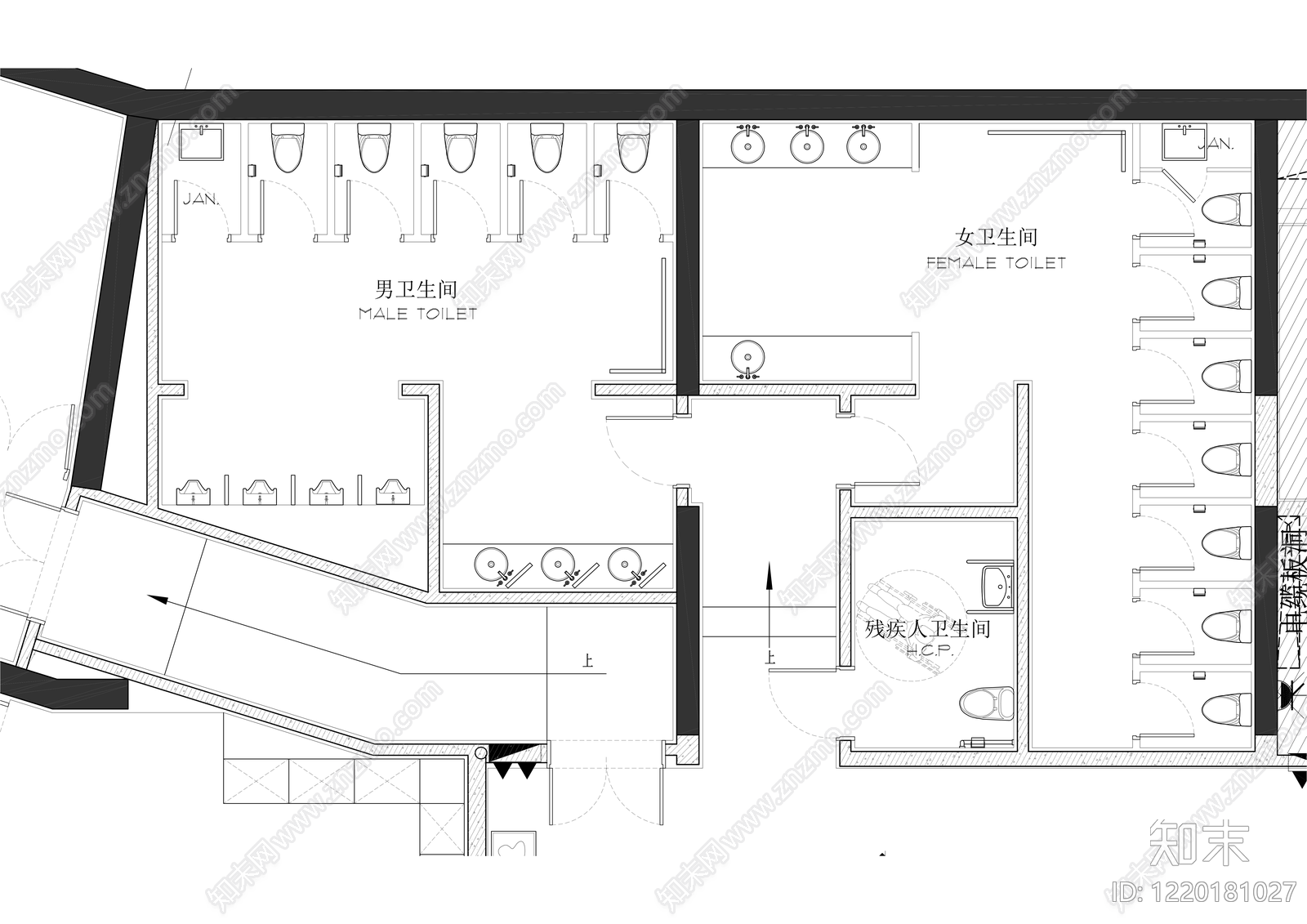 公共卫生间cad施工图下载【ID:1220181027】
