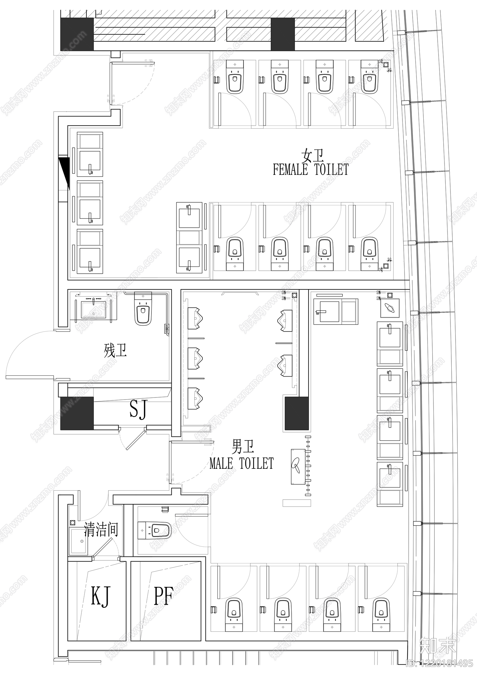 公共卫生间cad施工图下载【ID:1220181495】