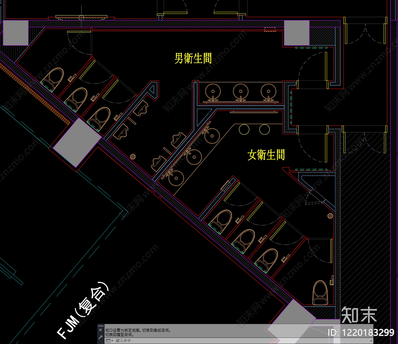 公共卫生间cad施工图下载【ID:1220183299】