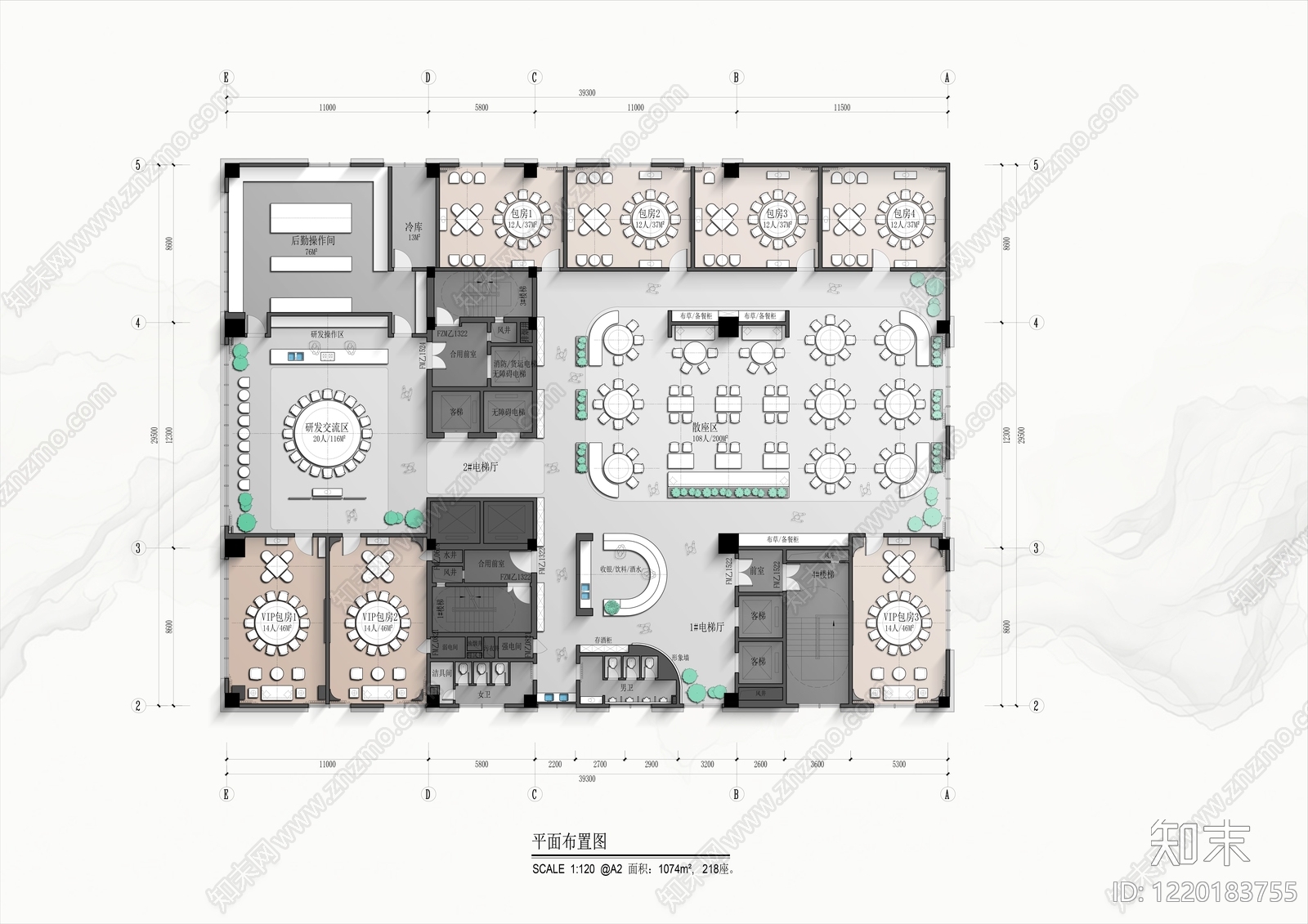 中餐厅cad施工图下载【ID:1220183755】