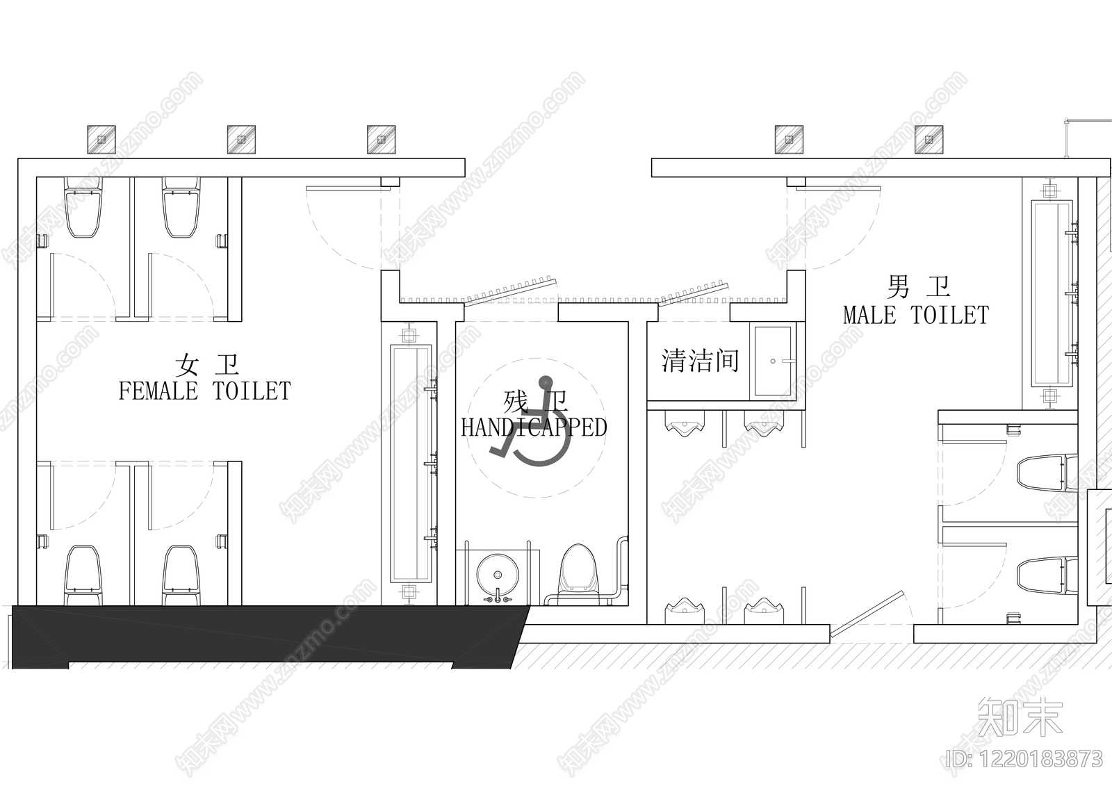 公共卫生间cad施工图下载【ID:1220183873】