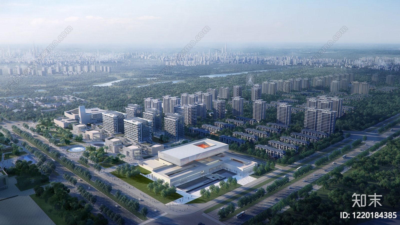 现代主义鸟瞰规划3D模型渲染效果图