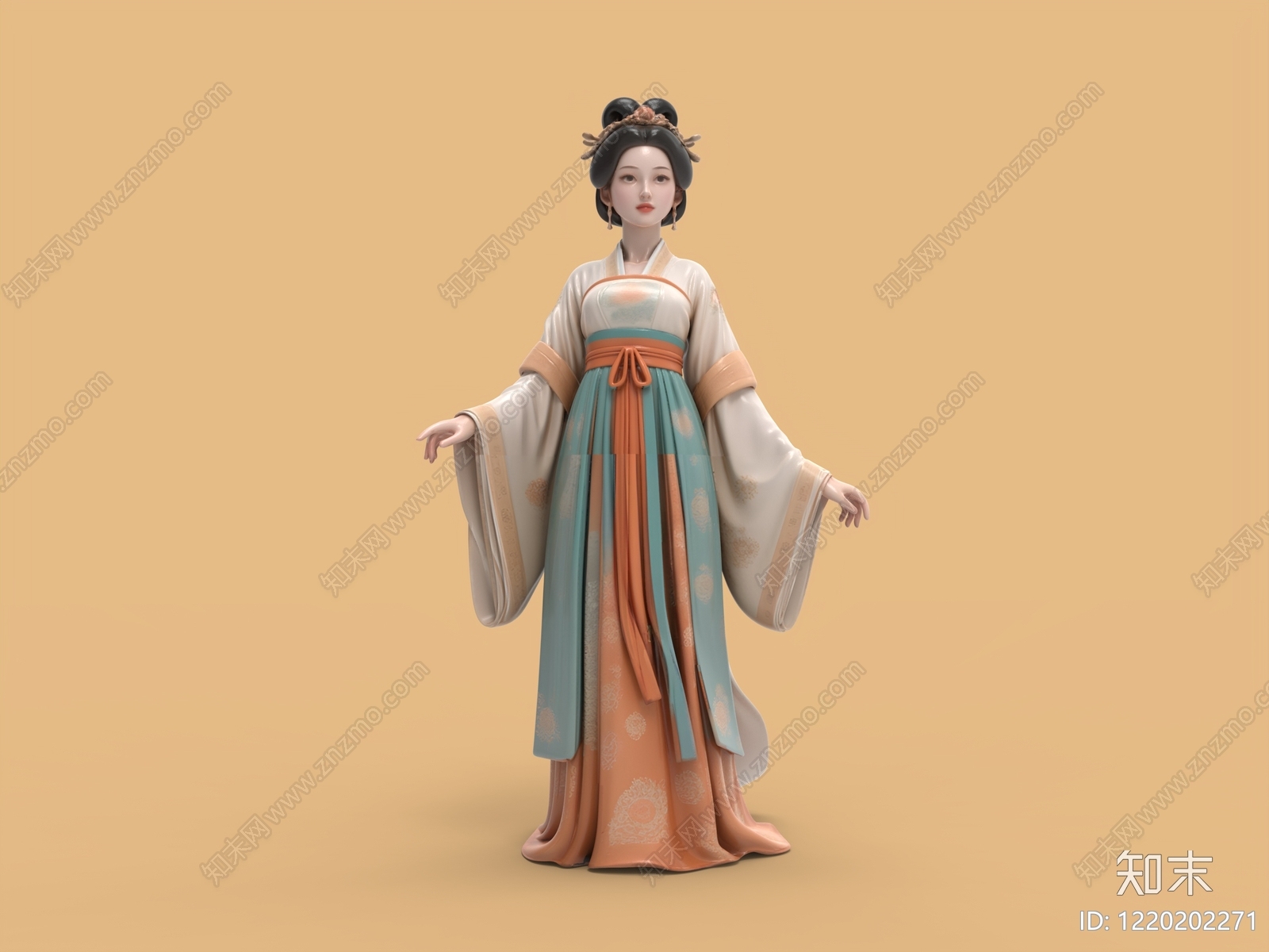 新中式女人3D模型渲染效果图