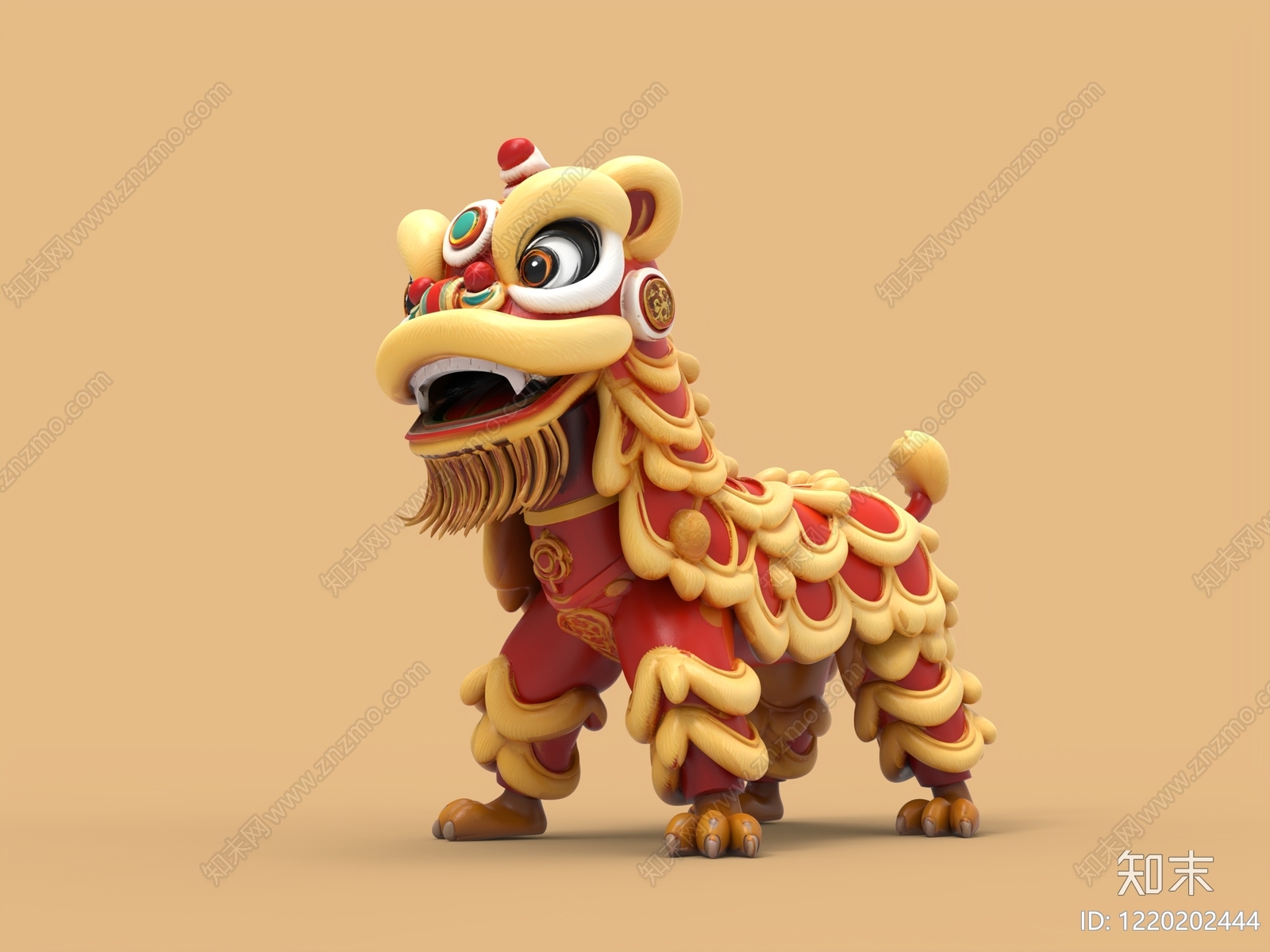 新中式雕塑摆件3D模型渲染效果图