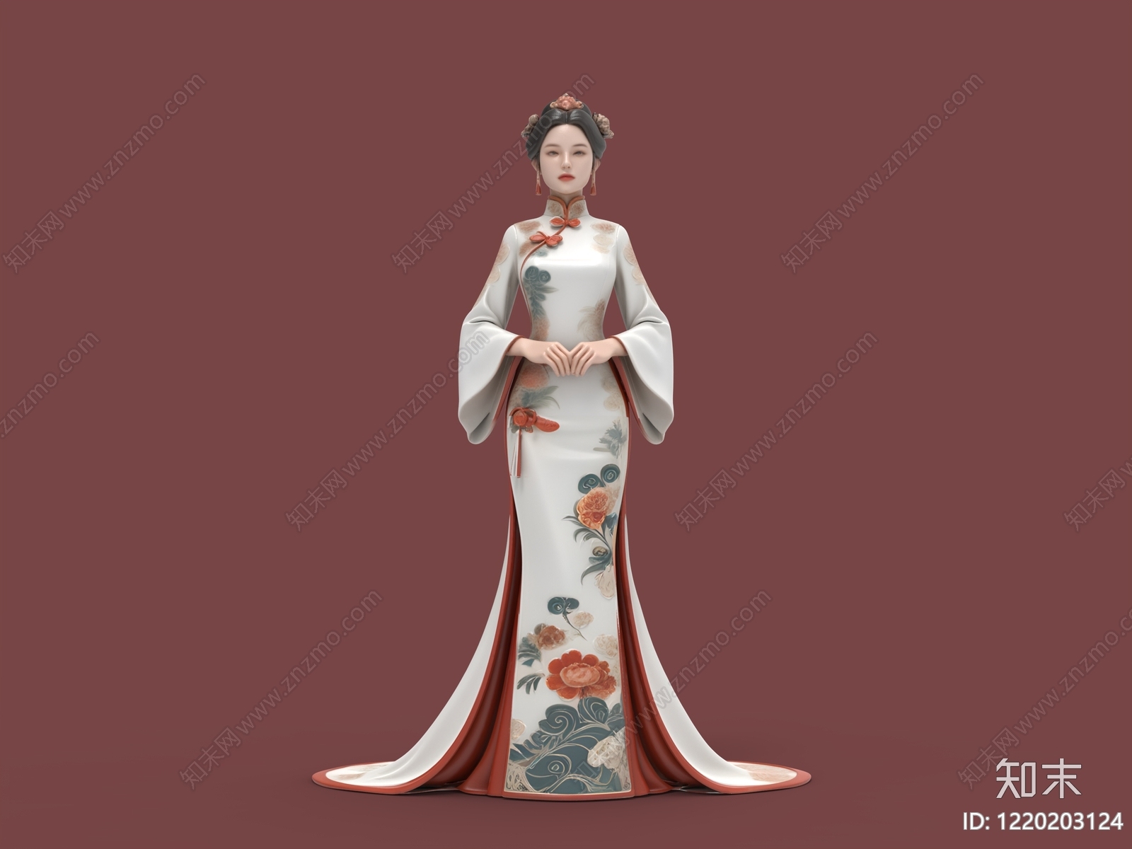 新中式女人3D模型渲染效果图