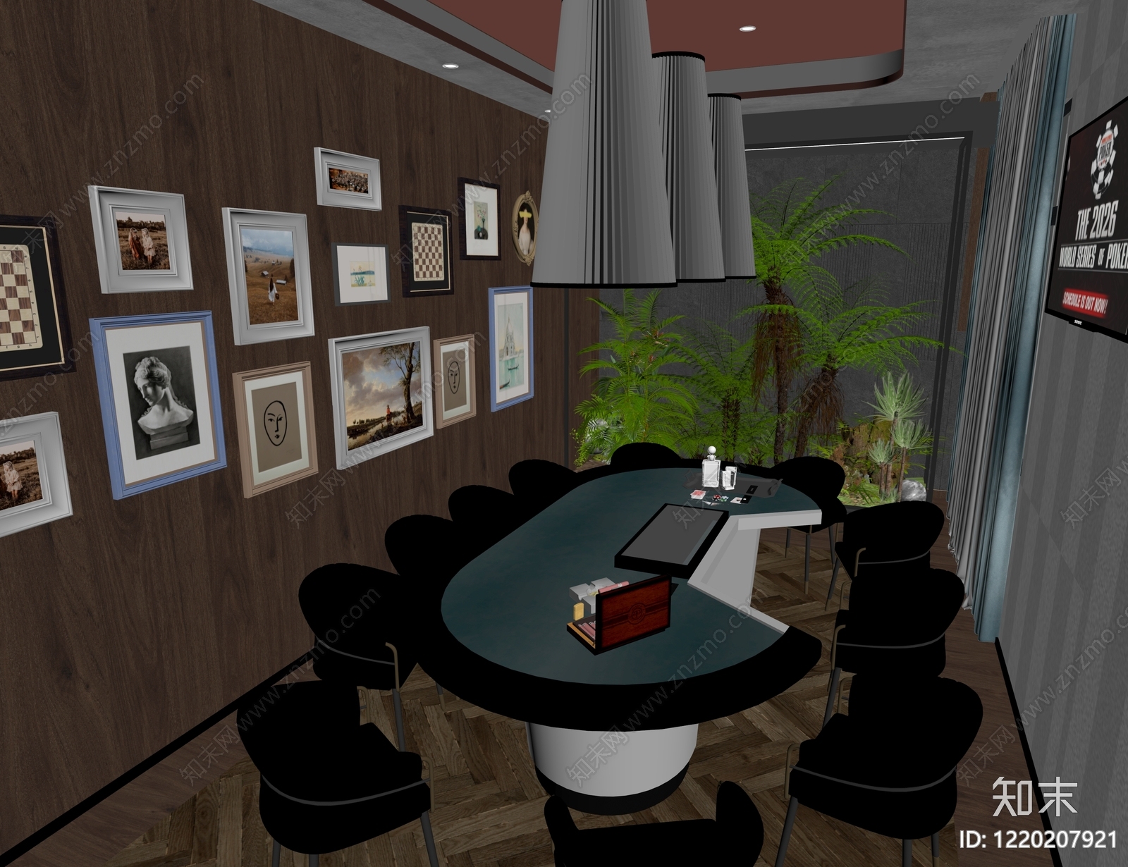 复古风棋牌室3D模型下载【ID:1220207921】