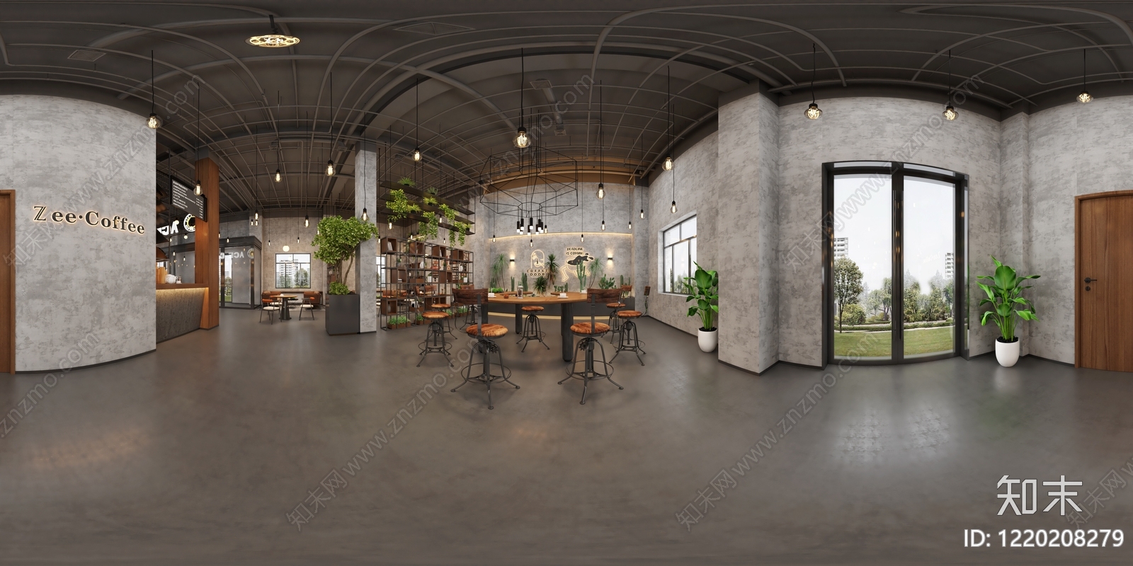工业风咖啡厅3D模型渲染效果图