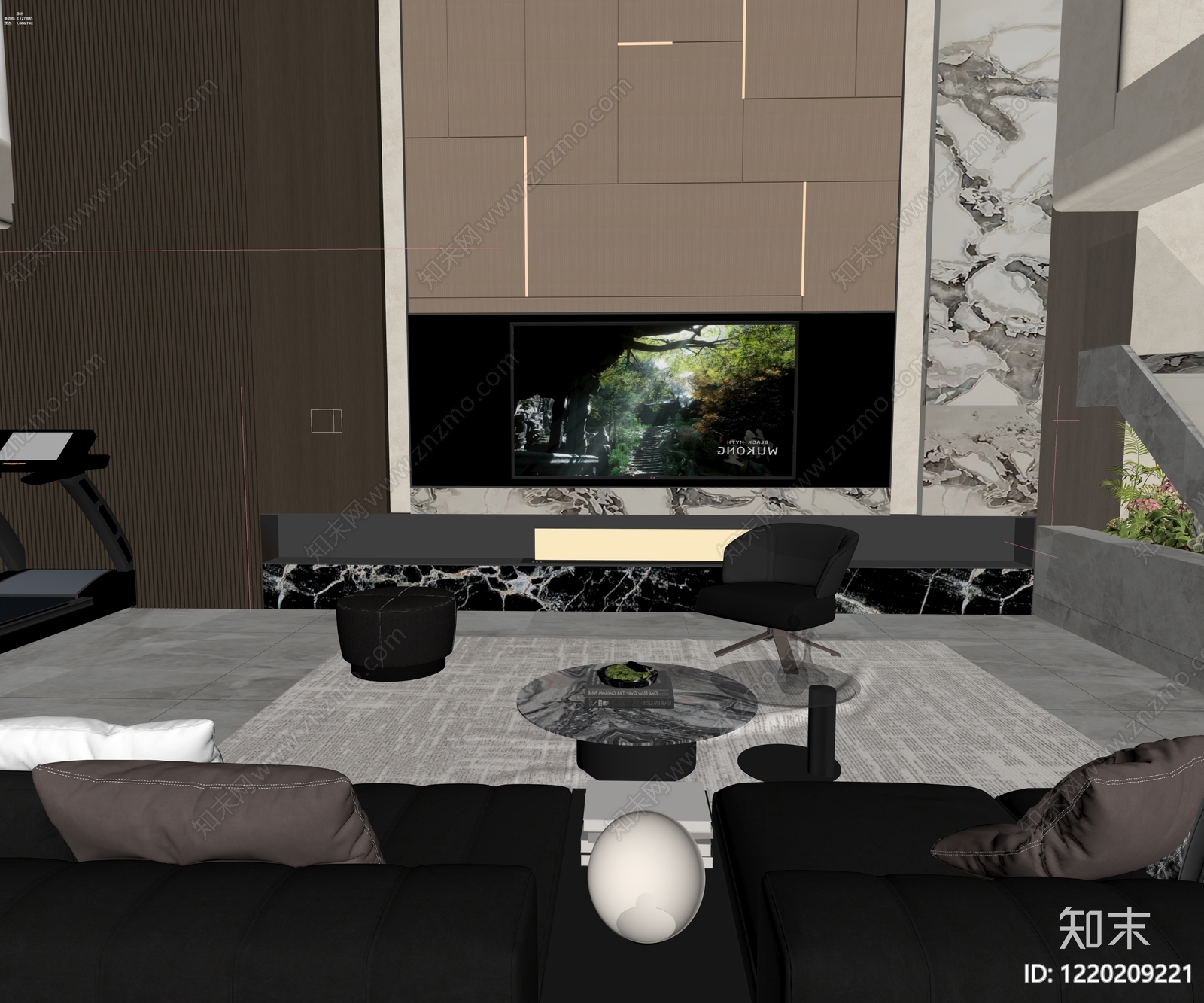 意式轻奢挑空客厅3D模型下载【ID:1220209221】