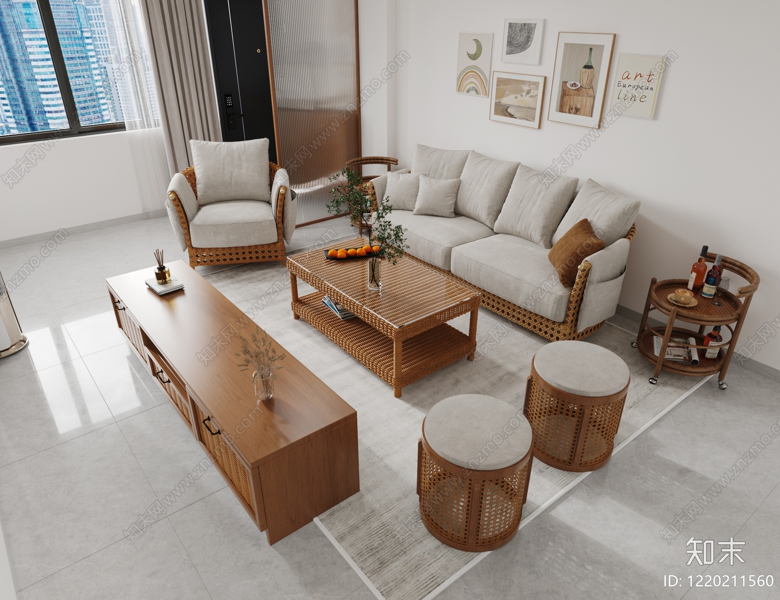 日式三人沙发3D模型下载【ID:1220211560】
