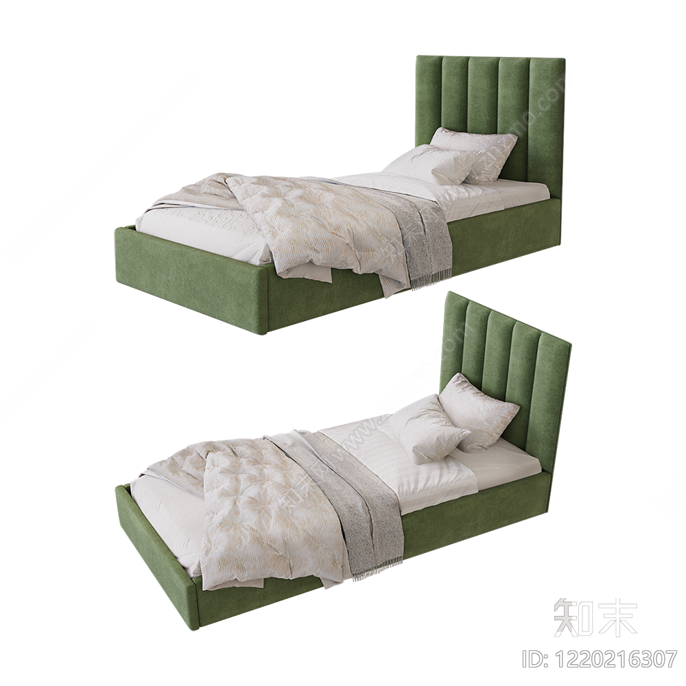 现代简约单人床3D模型渲染效果图