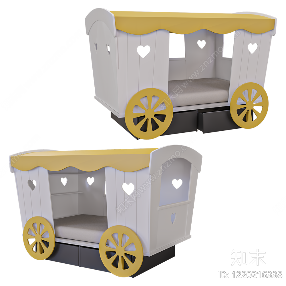 奶油风儿童床3D模型下载【ID:1220216338】