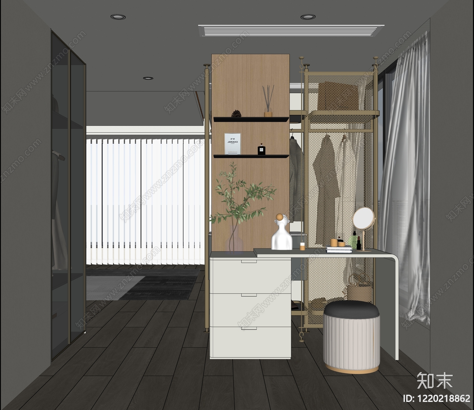 奶油风衣帽间SU模型下载【ID:1220218862】