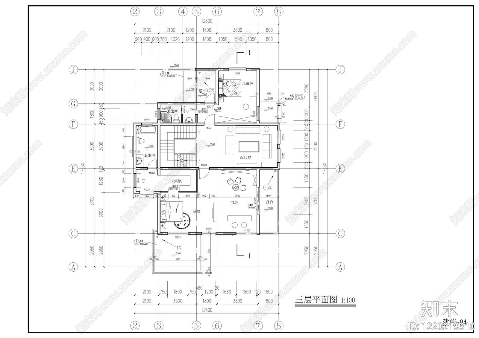 别墅建筑cad施工图下载【ID:1220219310】