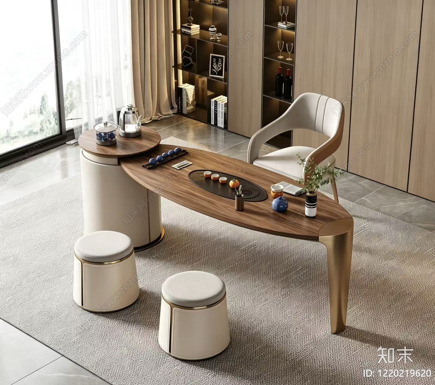 新中式茶桌椅3D模型下载【ID:1220219620】
