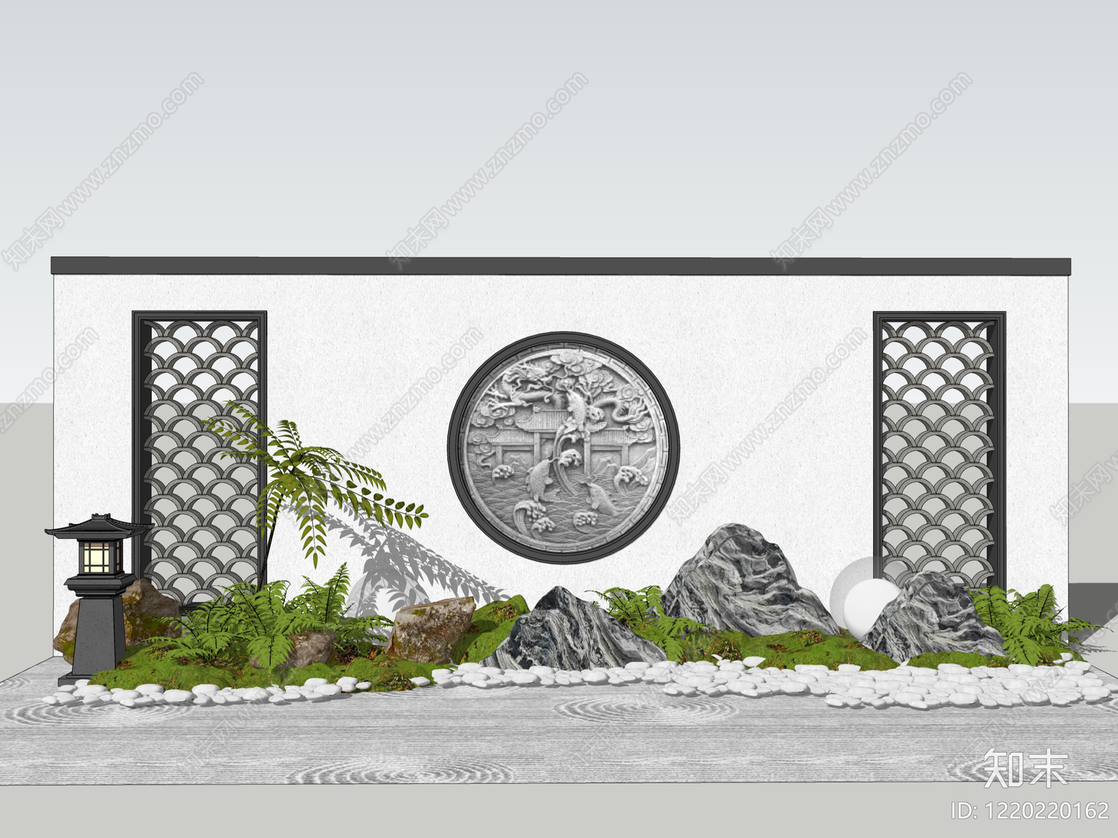 新中式景观景墙SU模型草图