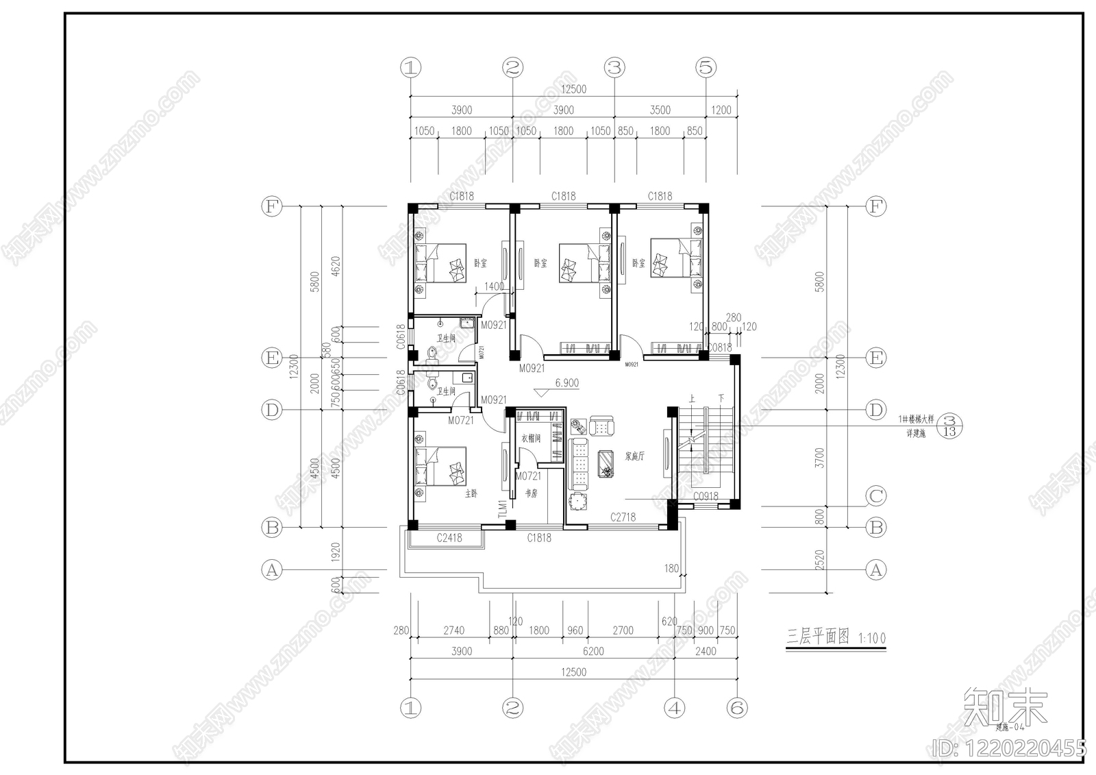 别墅建筑cad施工图下载【ID:1220220455】