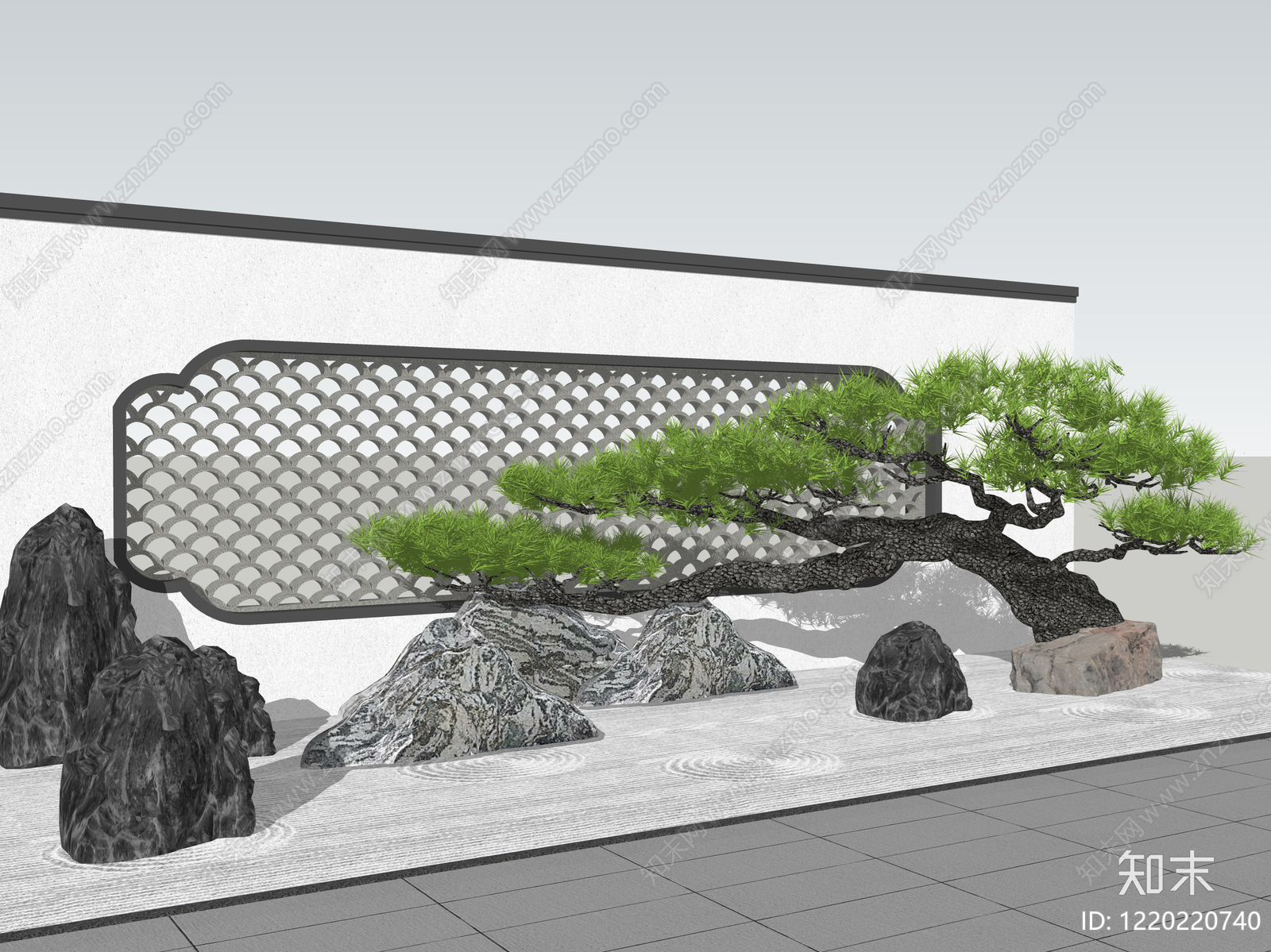 新中式景墙SU模型下载【ID:1220220740】