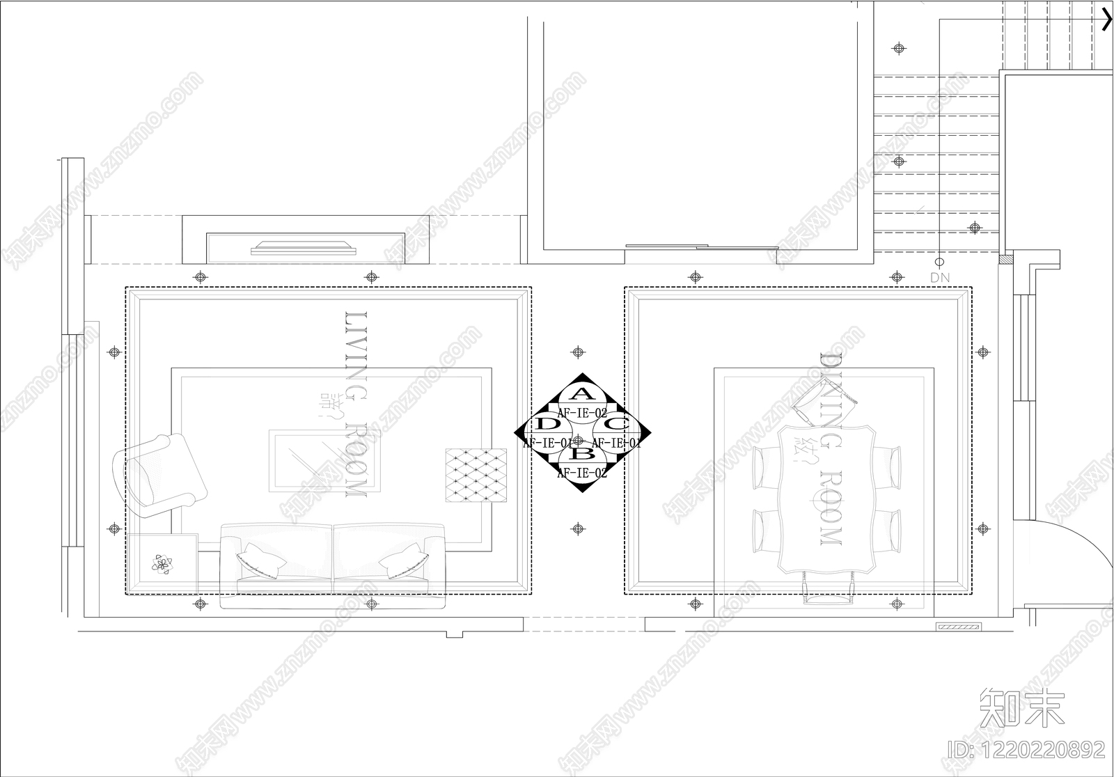 客厅cad施工图下载【ID:1220220892】
