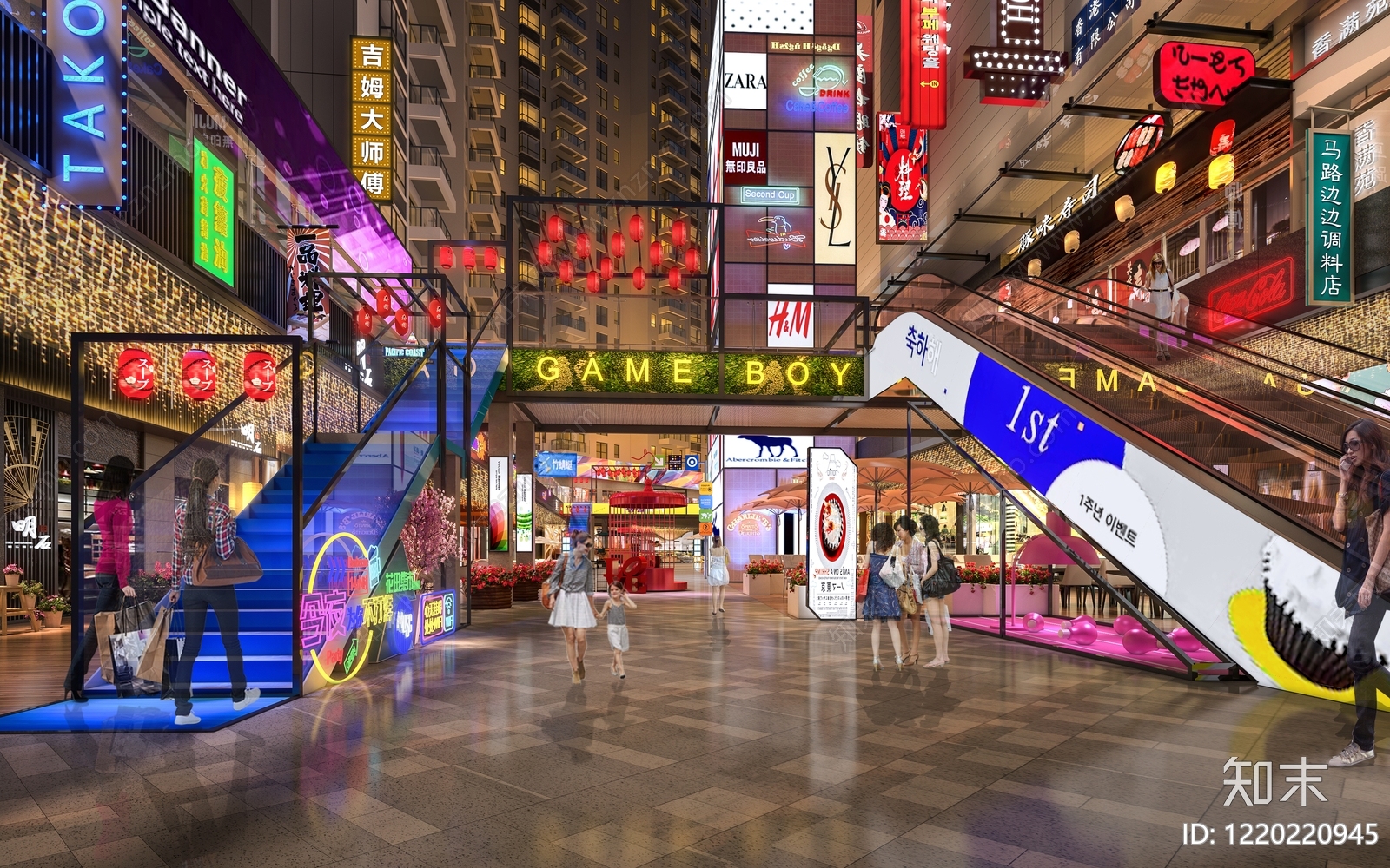 赛博朋克风商场3D模型渲染效果图