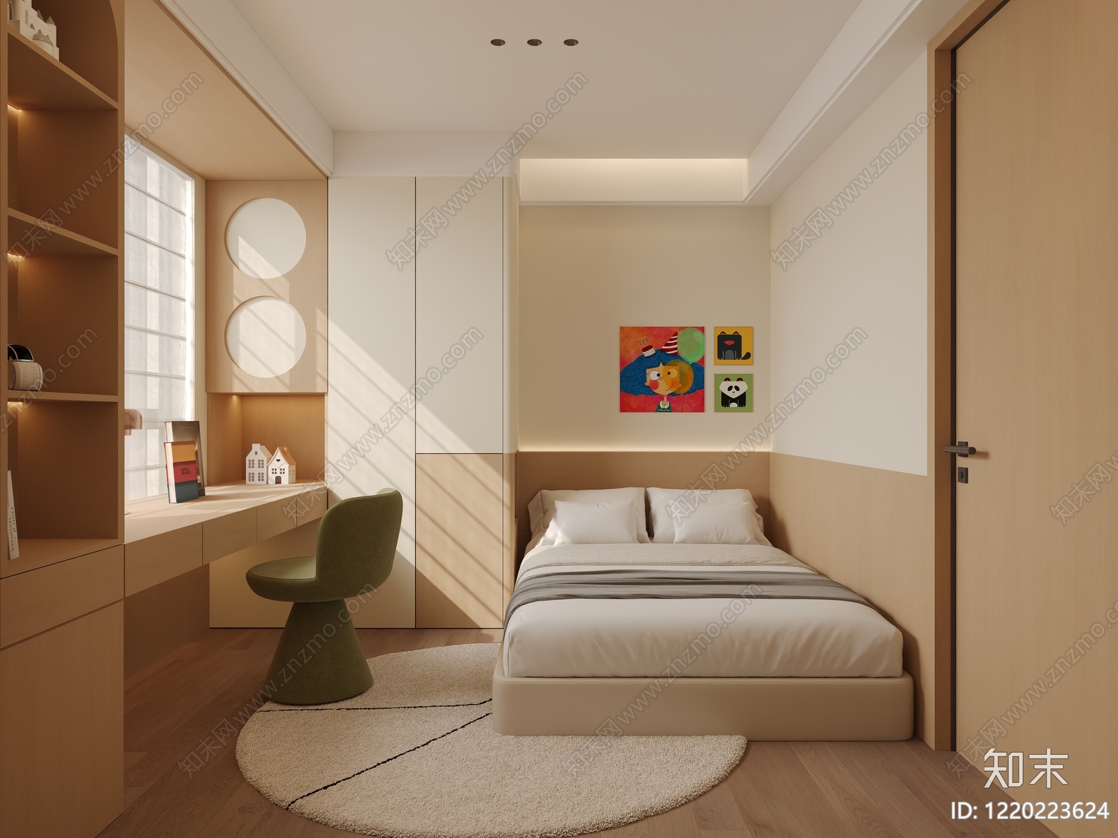 奶油风通用儿童房3D模型下载【ID:1220223624】