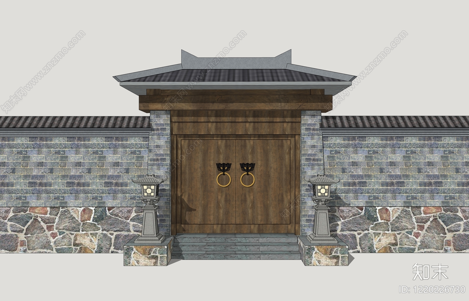 新中式大门SU模型下载【ID:1220226730】