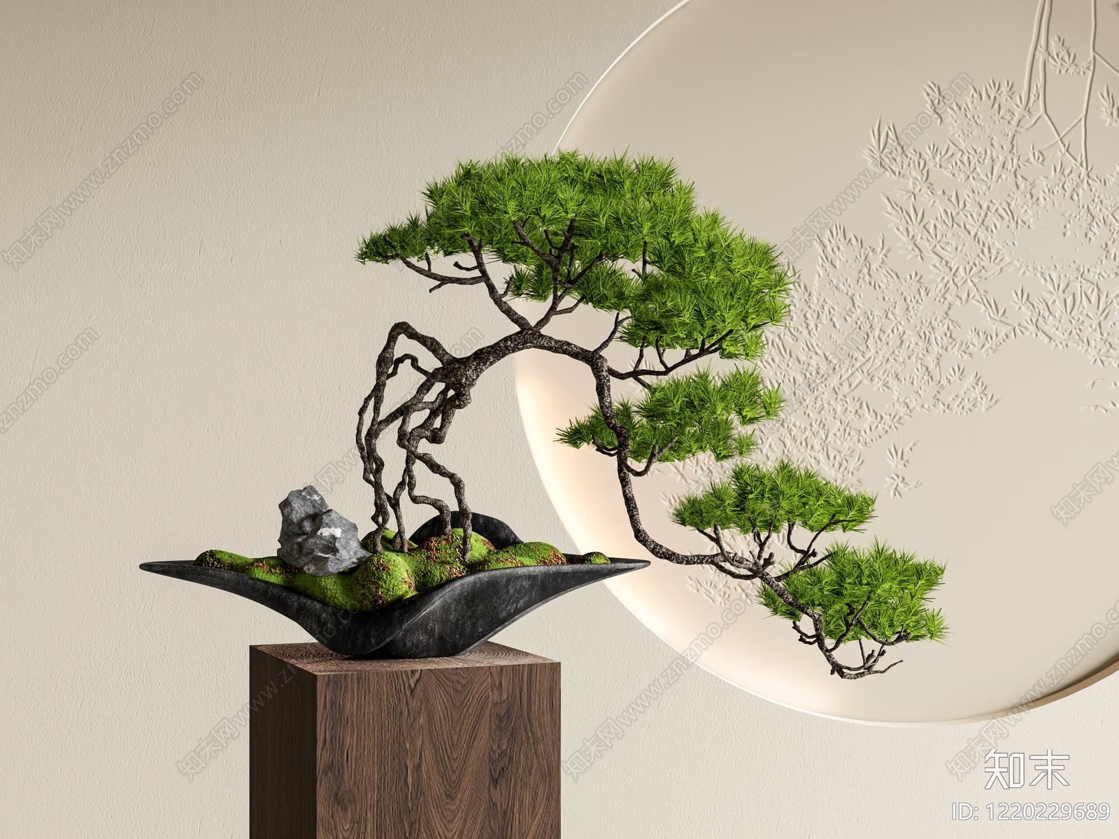 禅意盆景3D模型渲染效果图