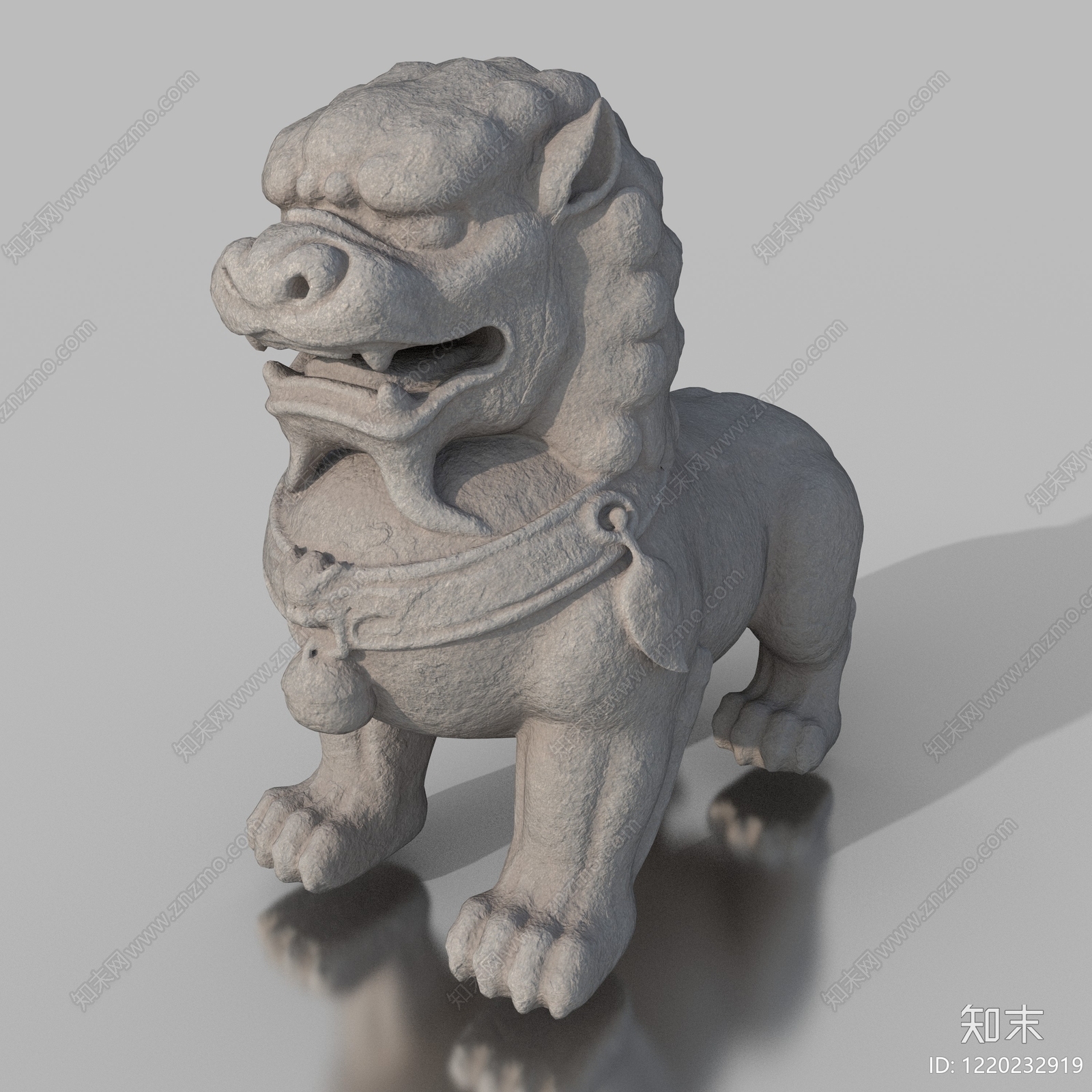 中式雕塑摆件3D模型渲染效果图