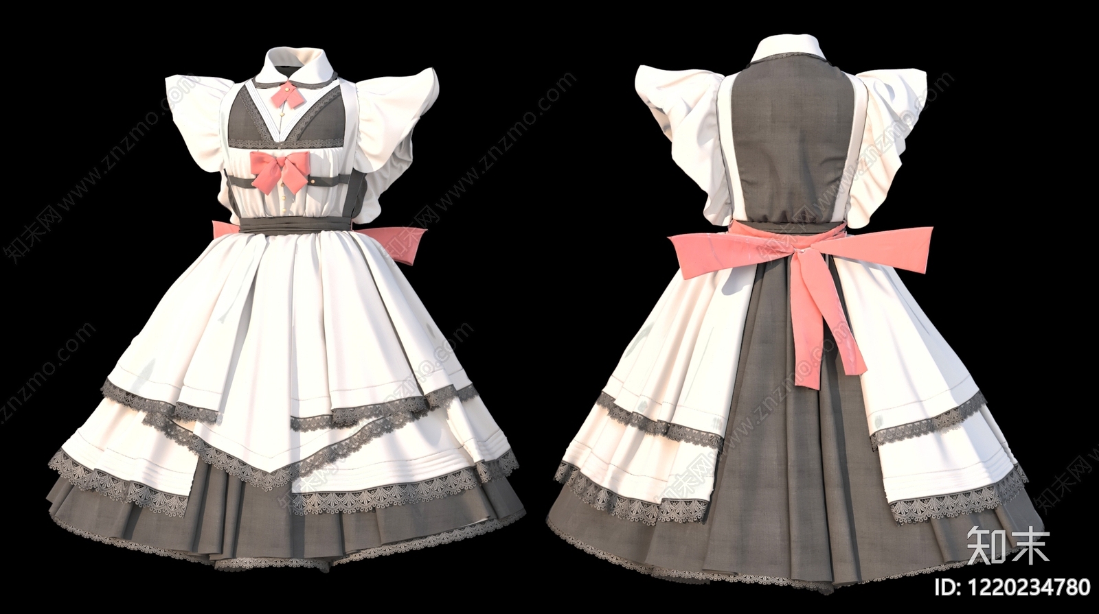 洛丽塔女仆风衣服3D模型渲染效果图