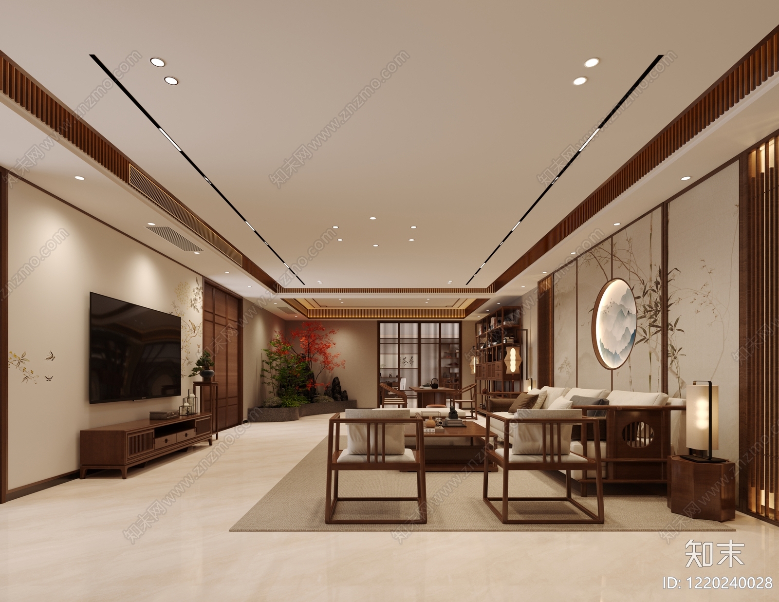 新中式接待室3D模型渲染效果图