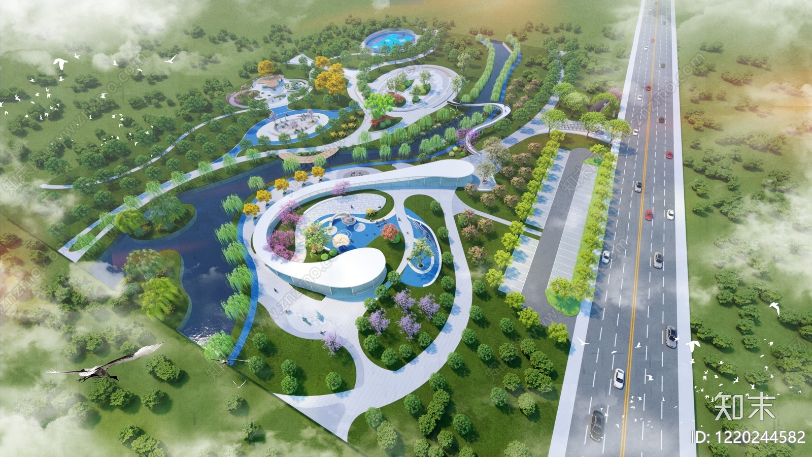 现代主义景观公园SU模型下载【ID:1220244582】