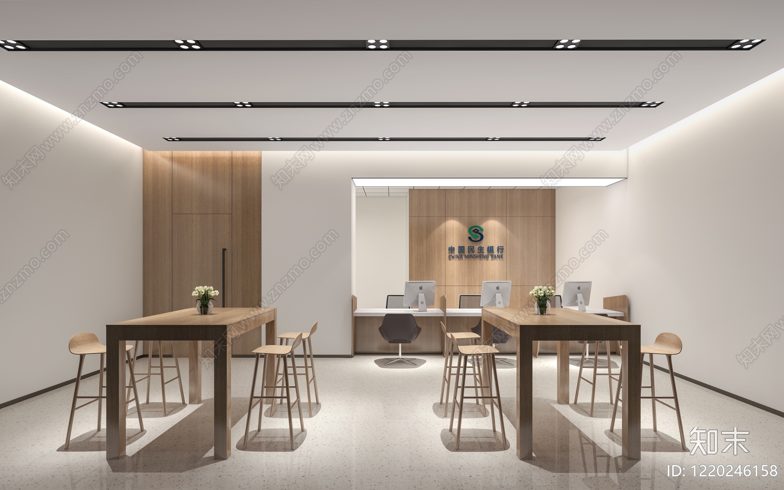 现代简约银行3D模型渲染效果图