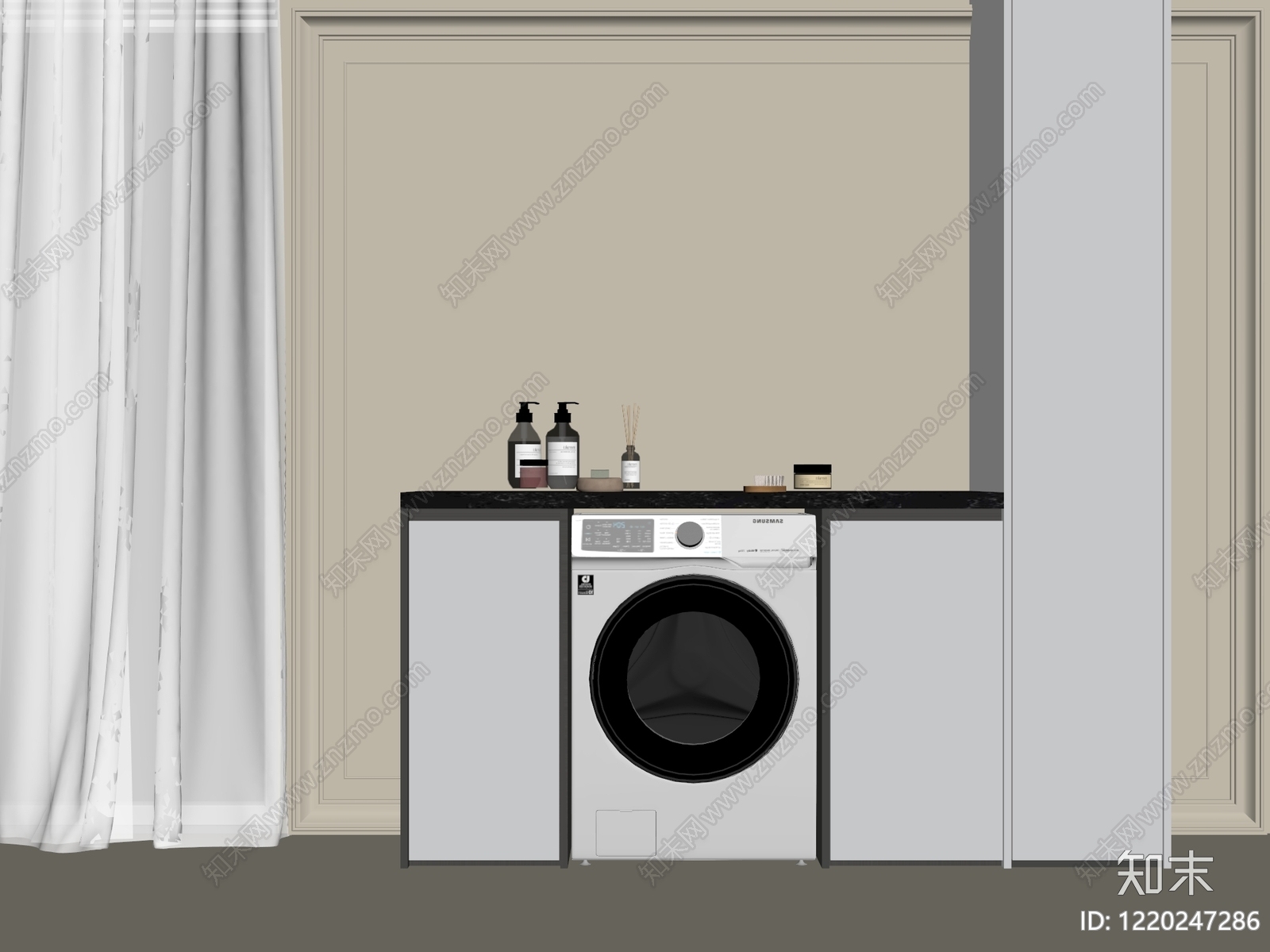 奶油风洗衣机柜3D模型下载【ID:1220247286】