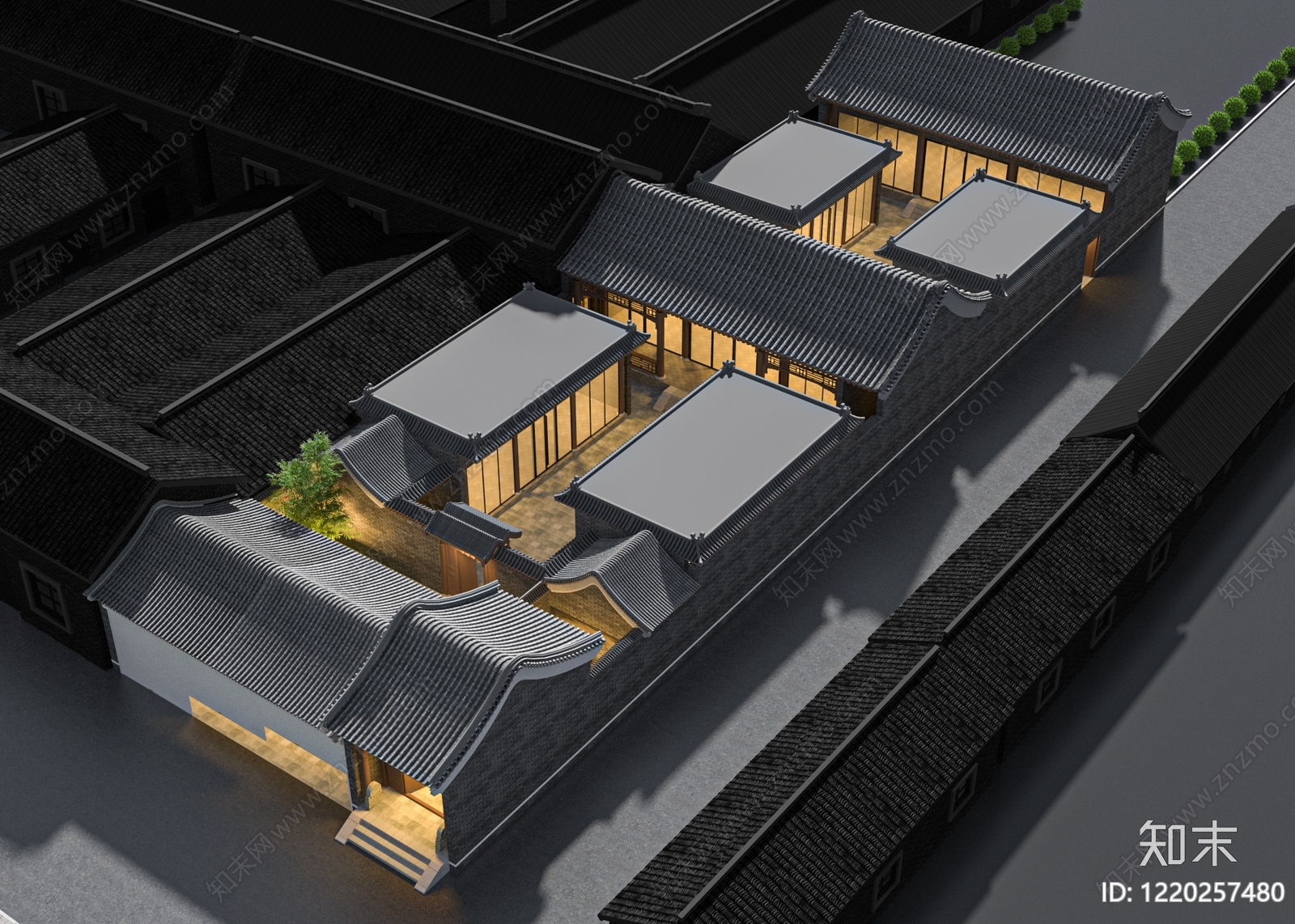 新中式四合院3D模型渲染效果图
