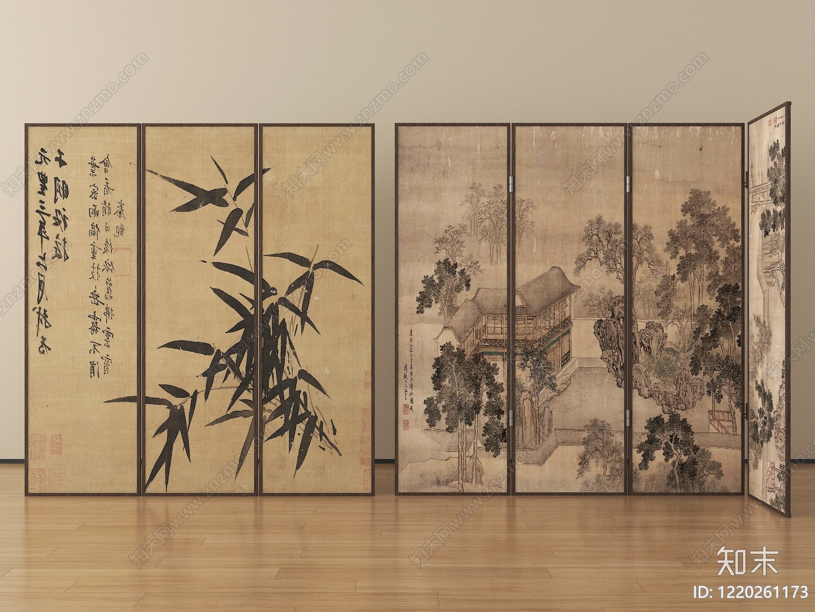 新中式家具3D模型渲染效果图