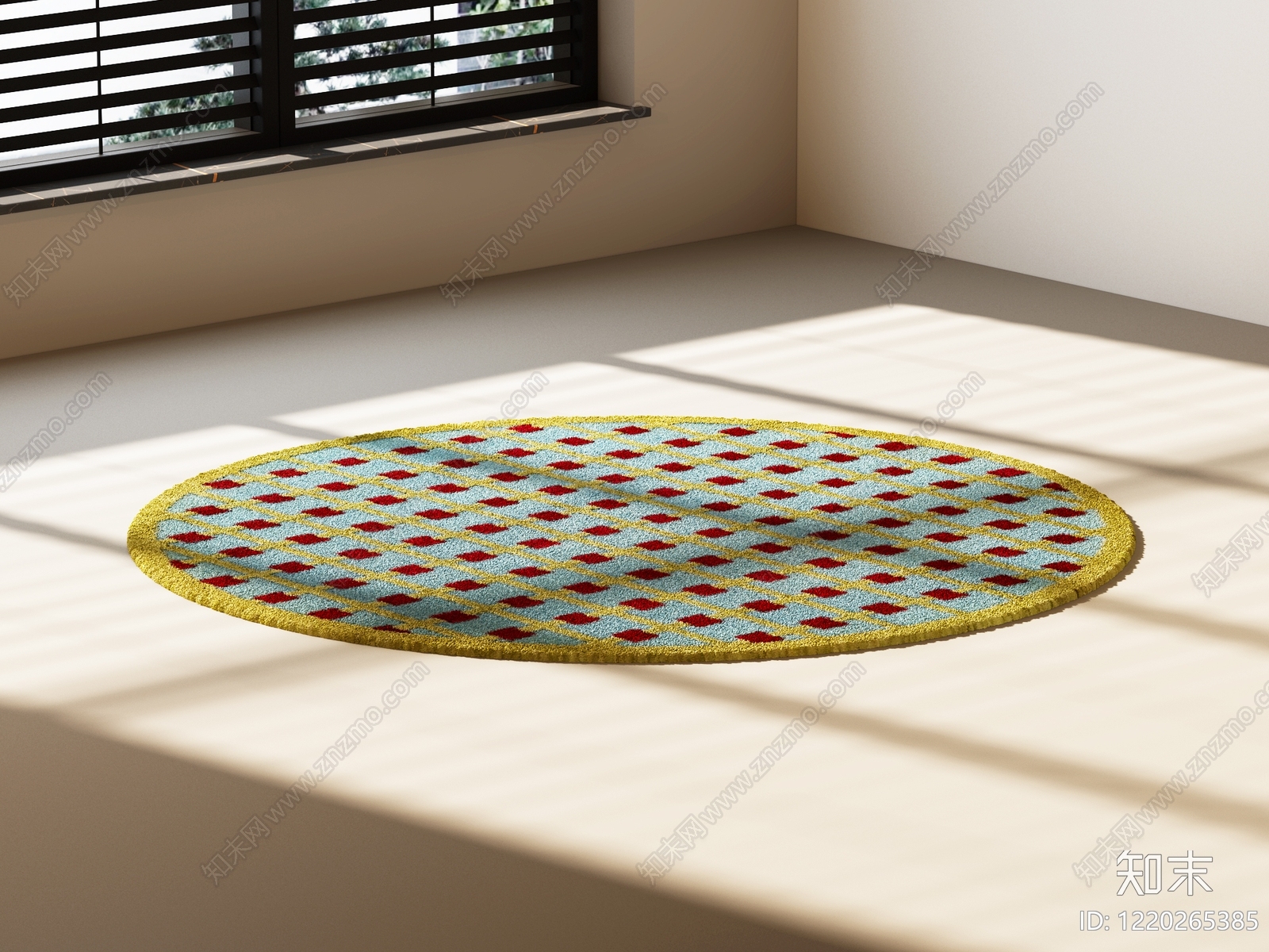 奶油风圆形地毯3D模型渲染效果图