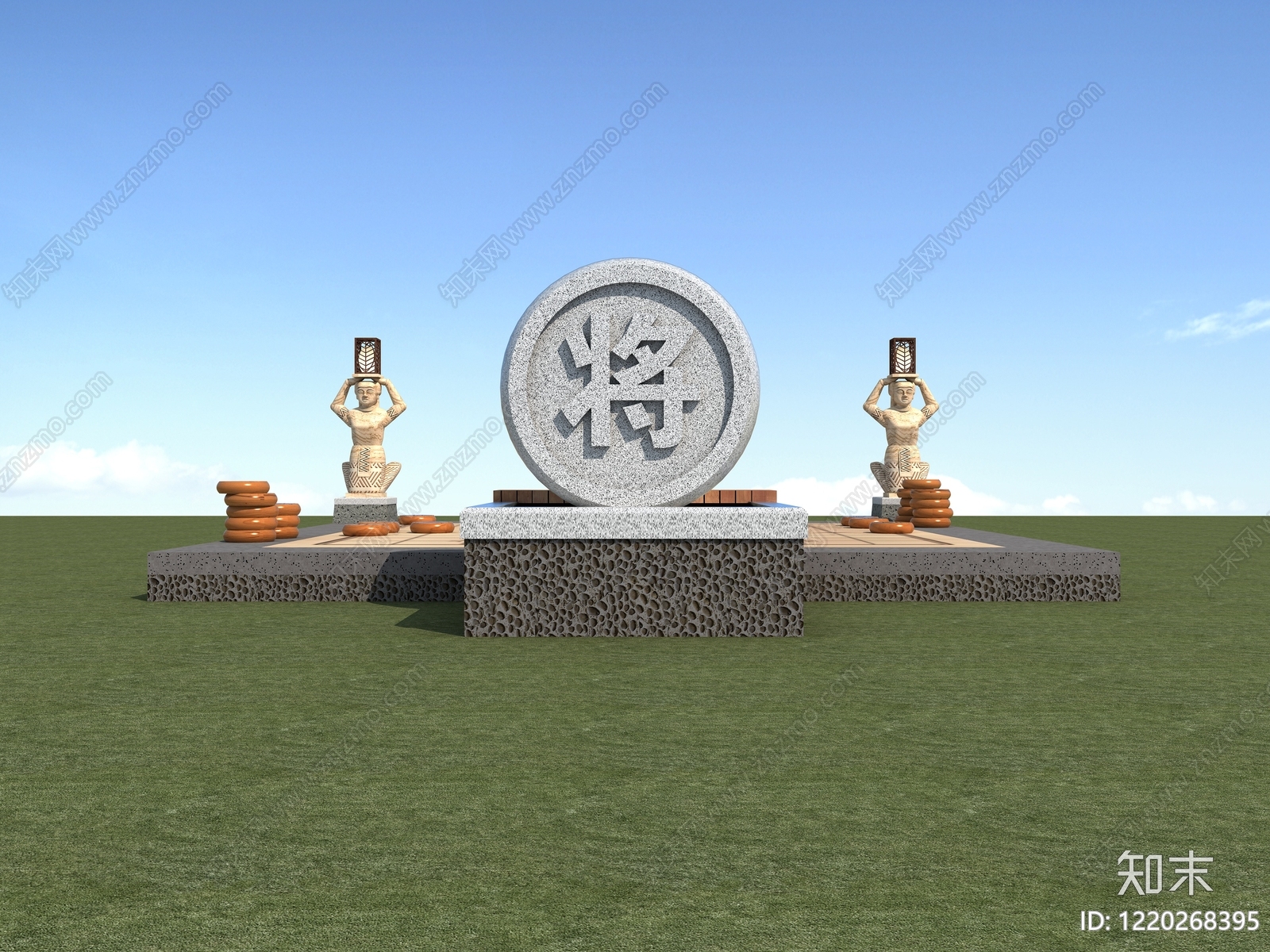新中式景观雕塑3D模型下载【ID:1220268395】