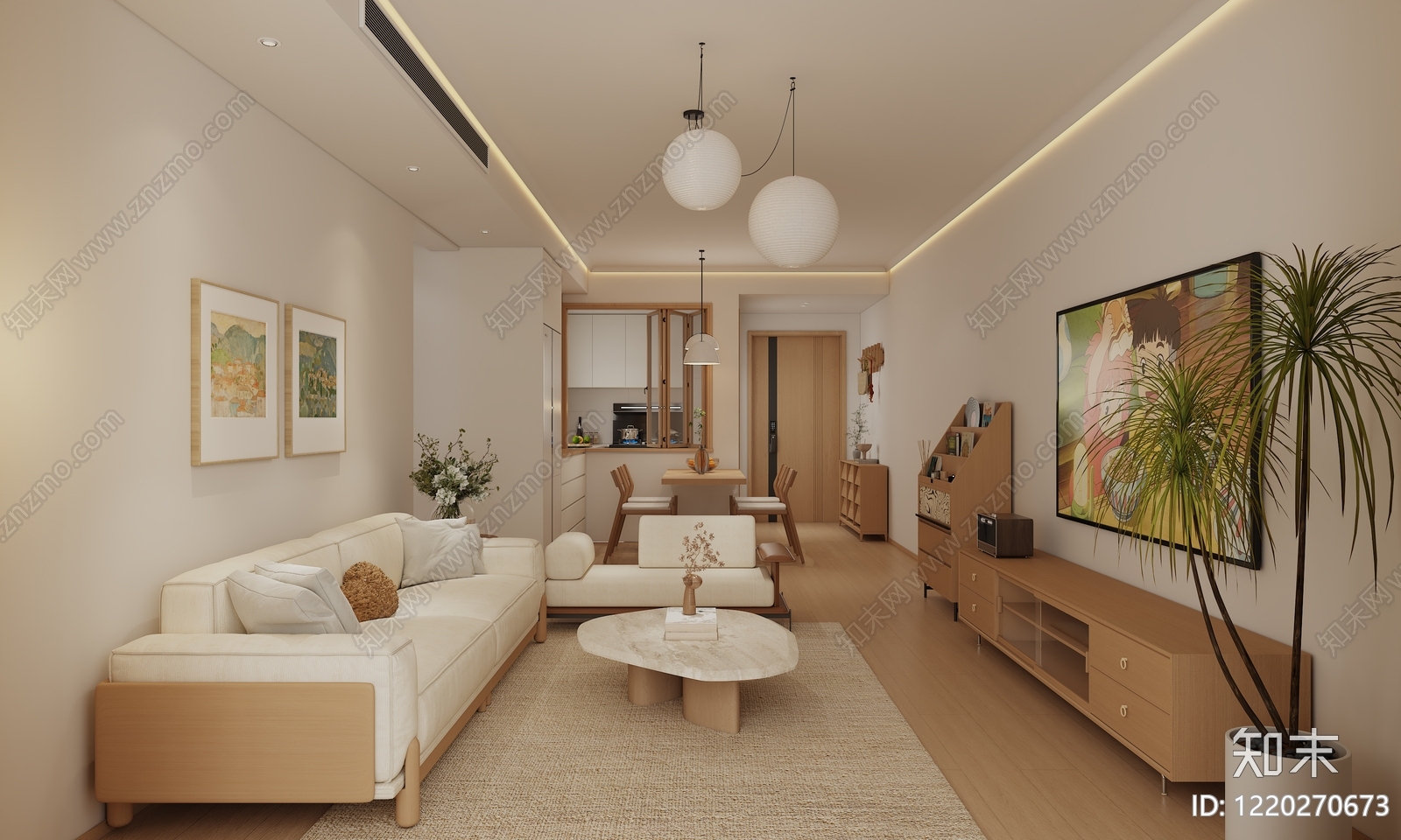 原木风家居客厅3D模型下载【ID:1220270673】