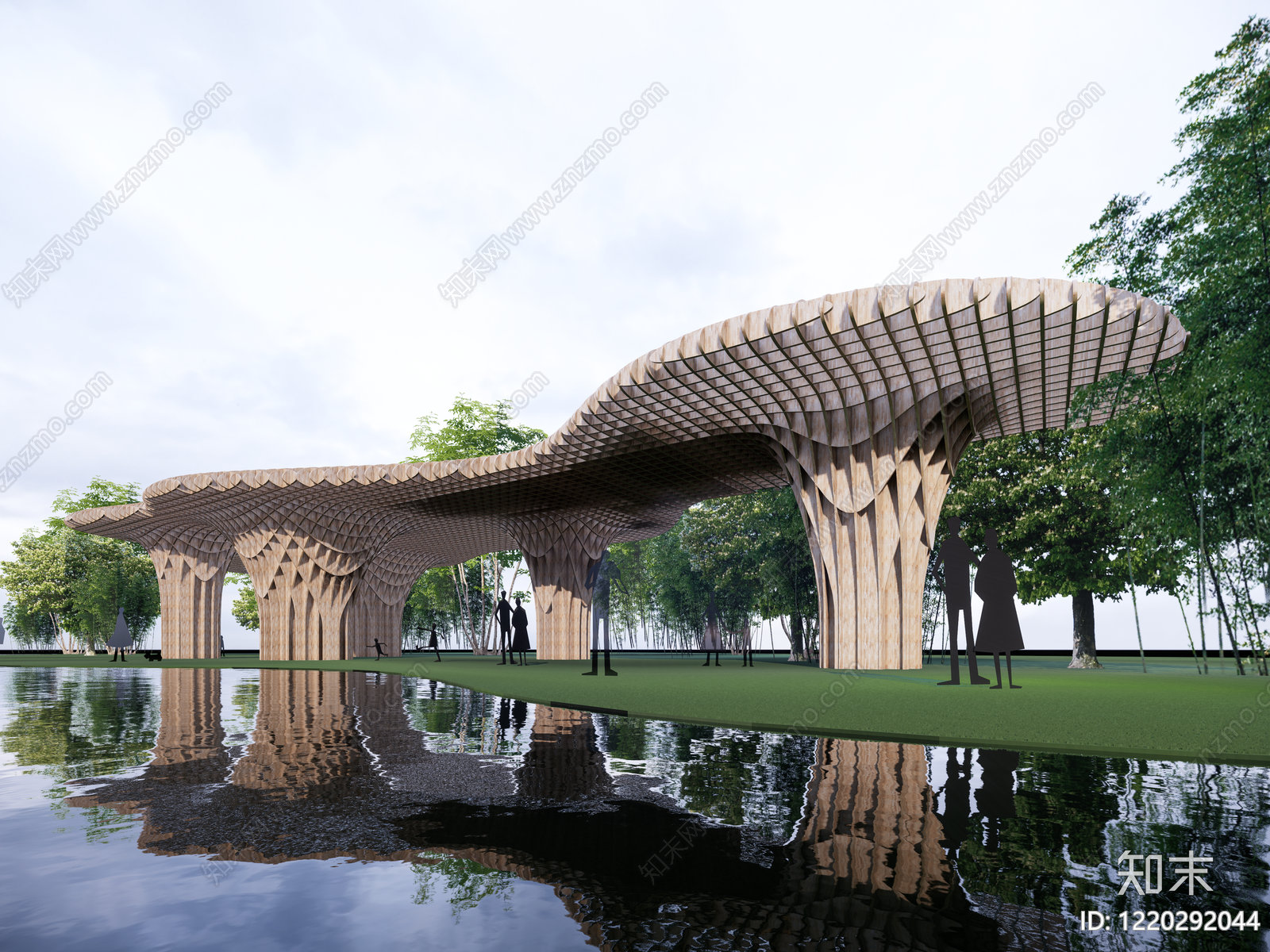 仿生建筑风格廊架空间SU模型草图
